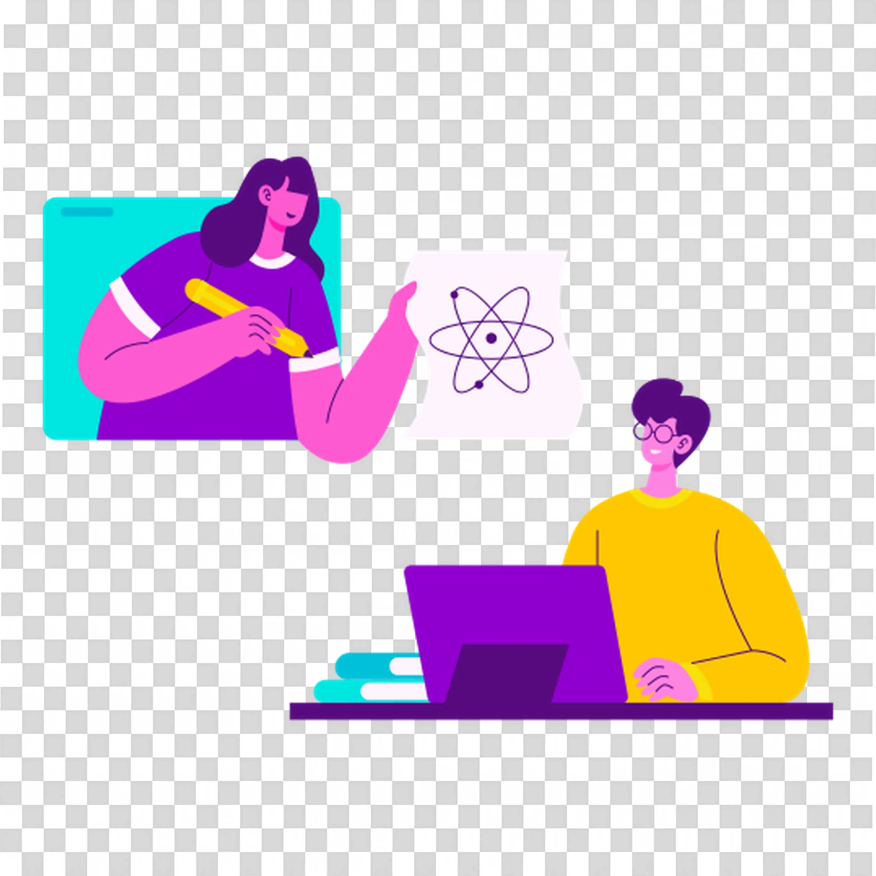 Girl Sitting at Laptop Presenting Online Education Class