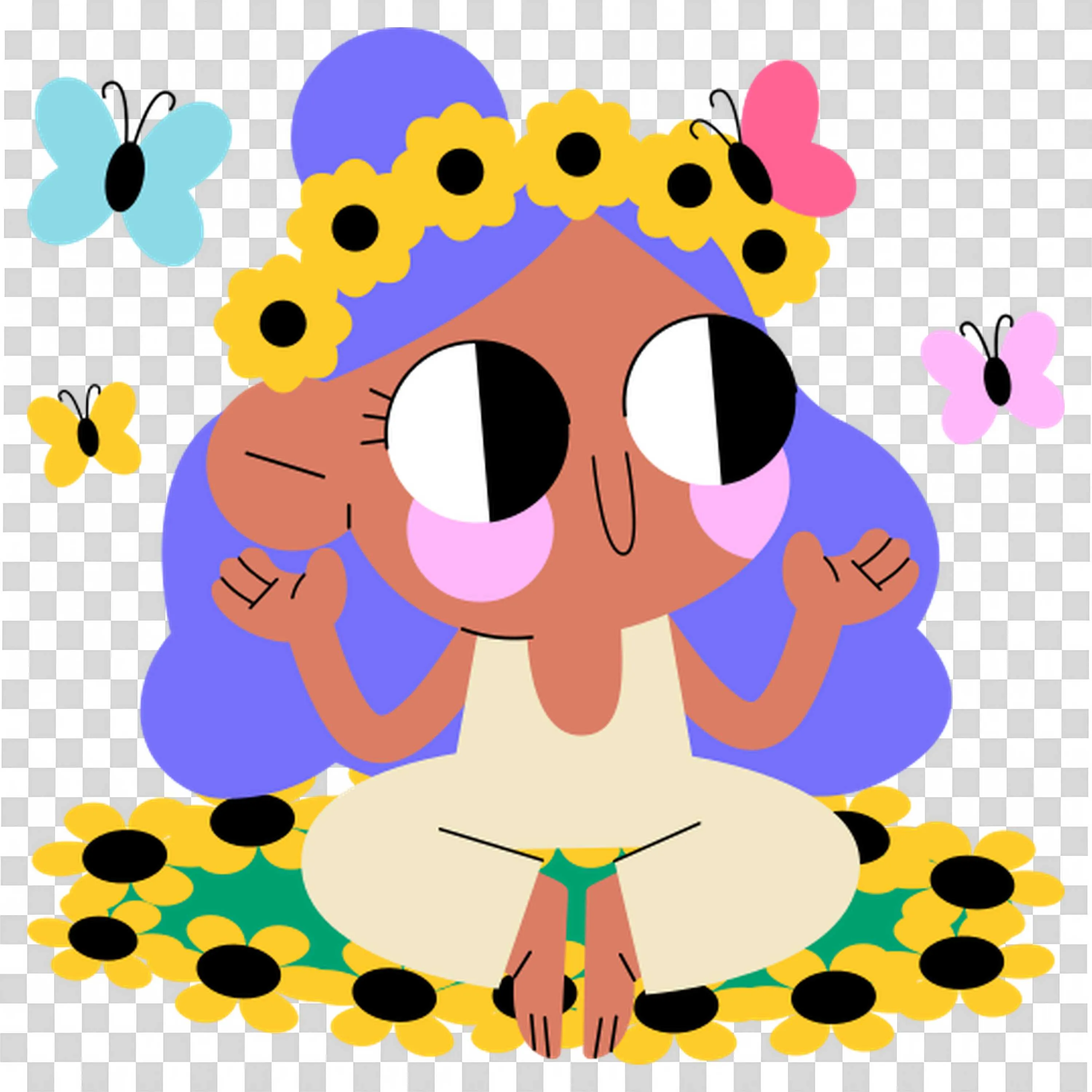 Girl Surrounded By Sunflowers with Happy Expression