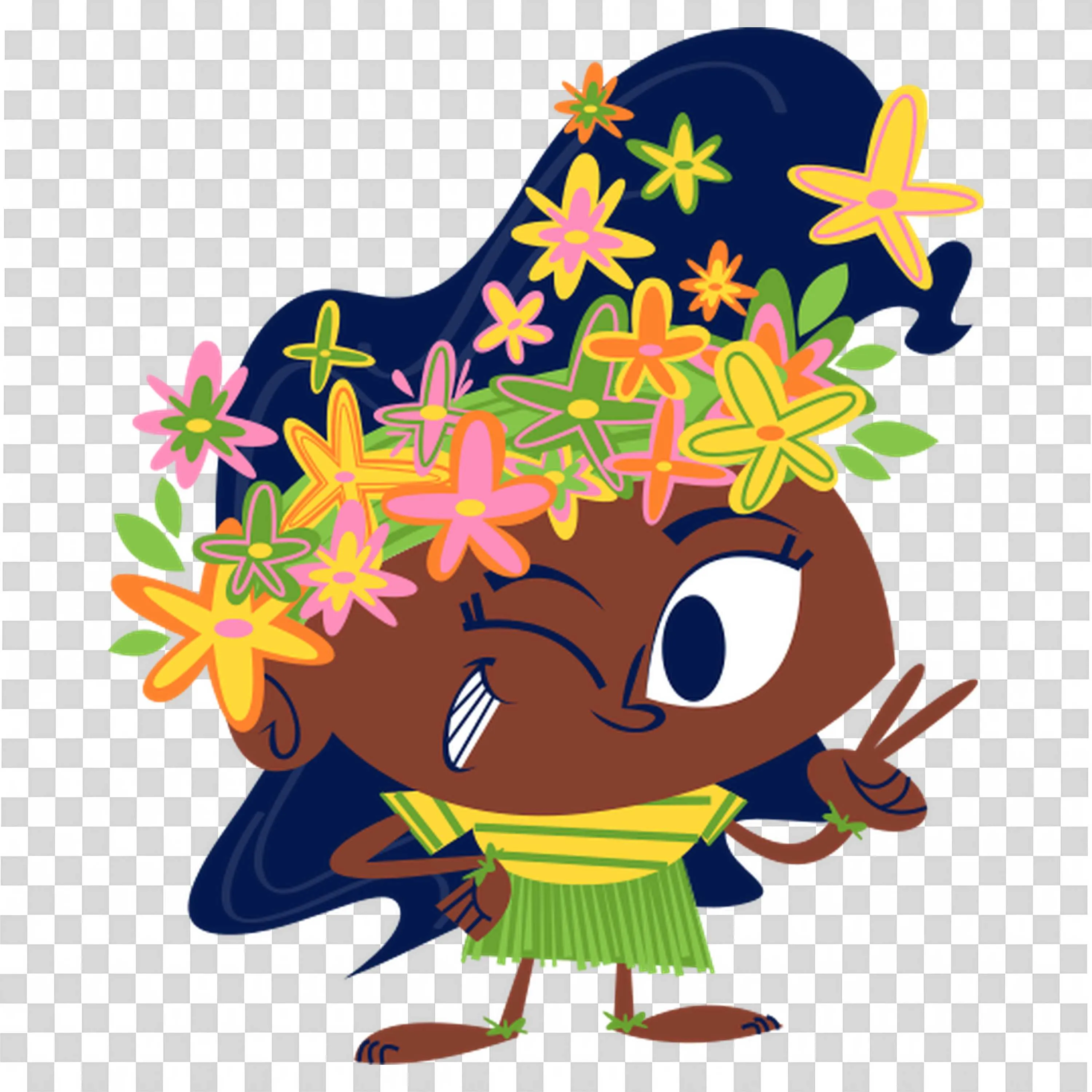 Girl Wearing Flower Crown and Waving with a Smile PNG