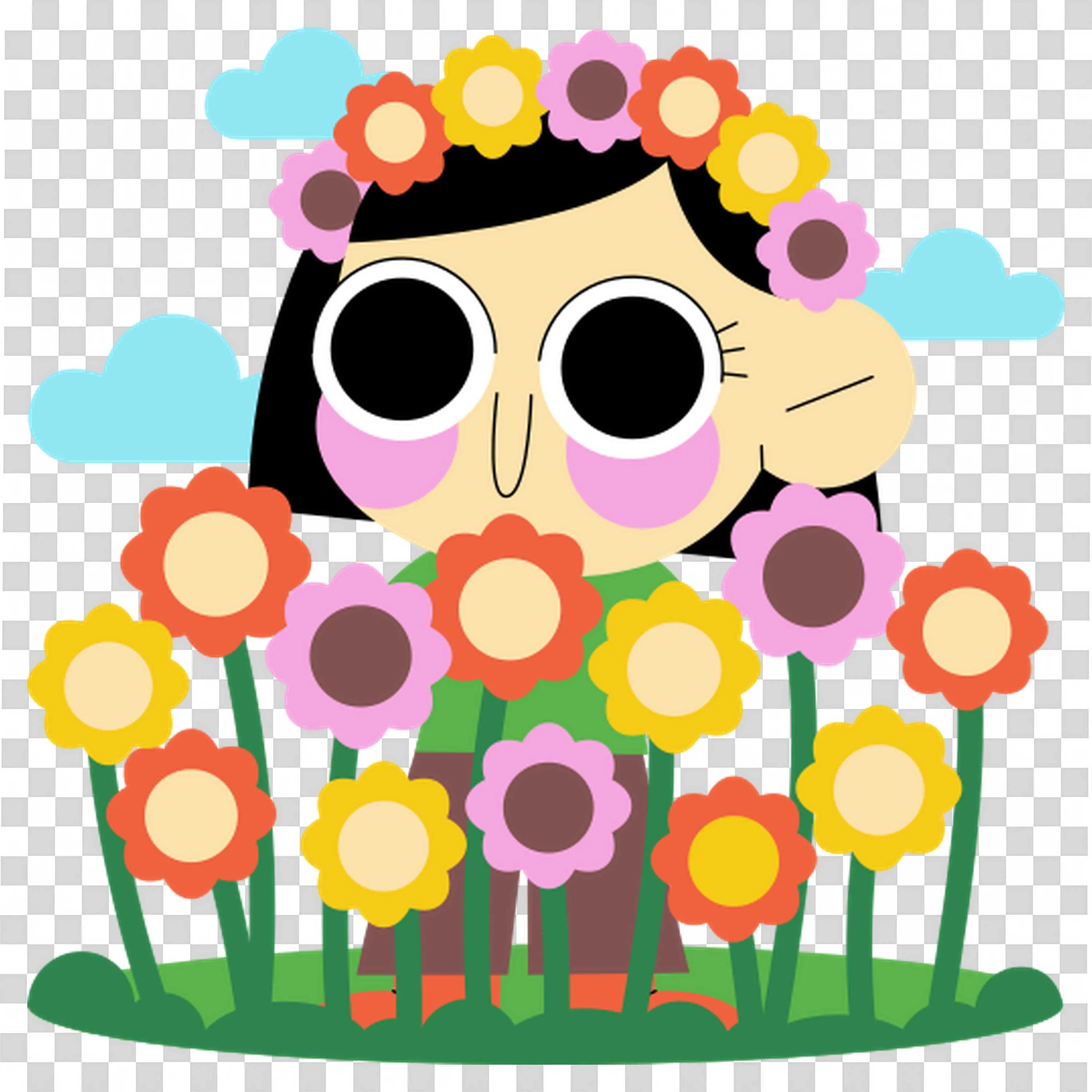 Girl Wearing Flower Crown Standing in Flower Garden