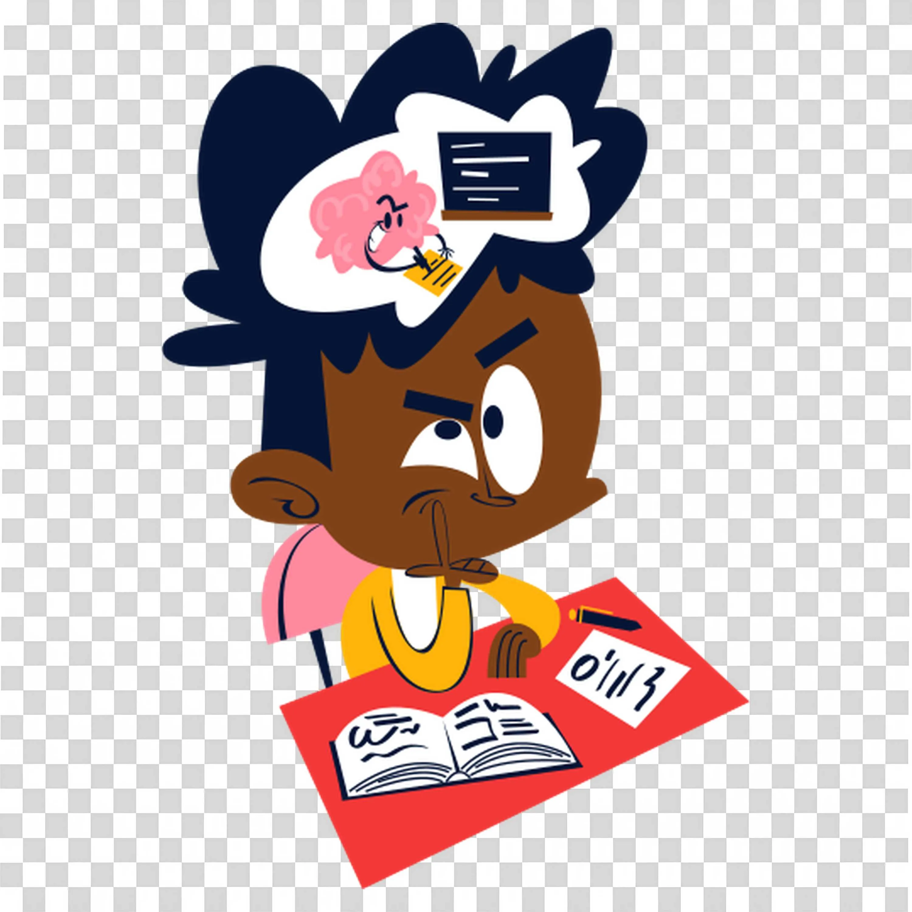 Girl with Cap Reading Book and RAIsing Hand On Top of Stack