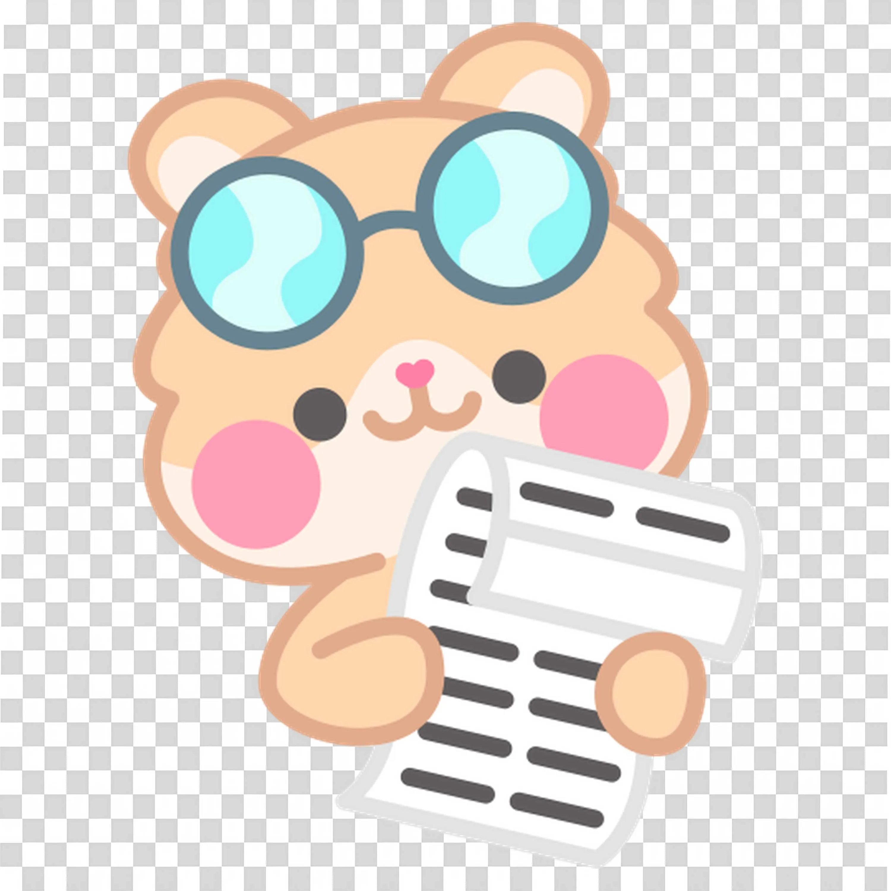 Glasses Bear with White Paper Reading Beside Light Blue Stars