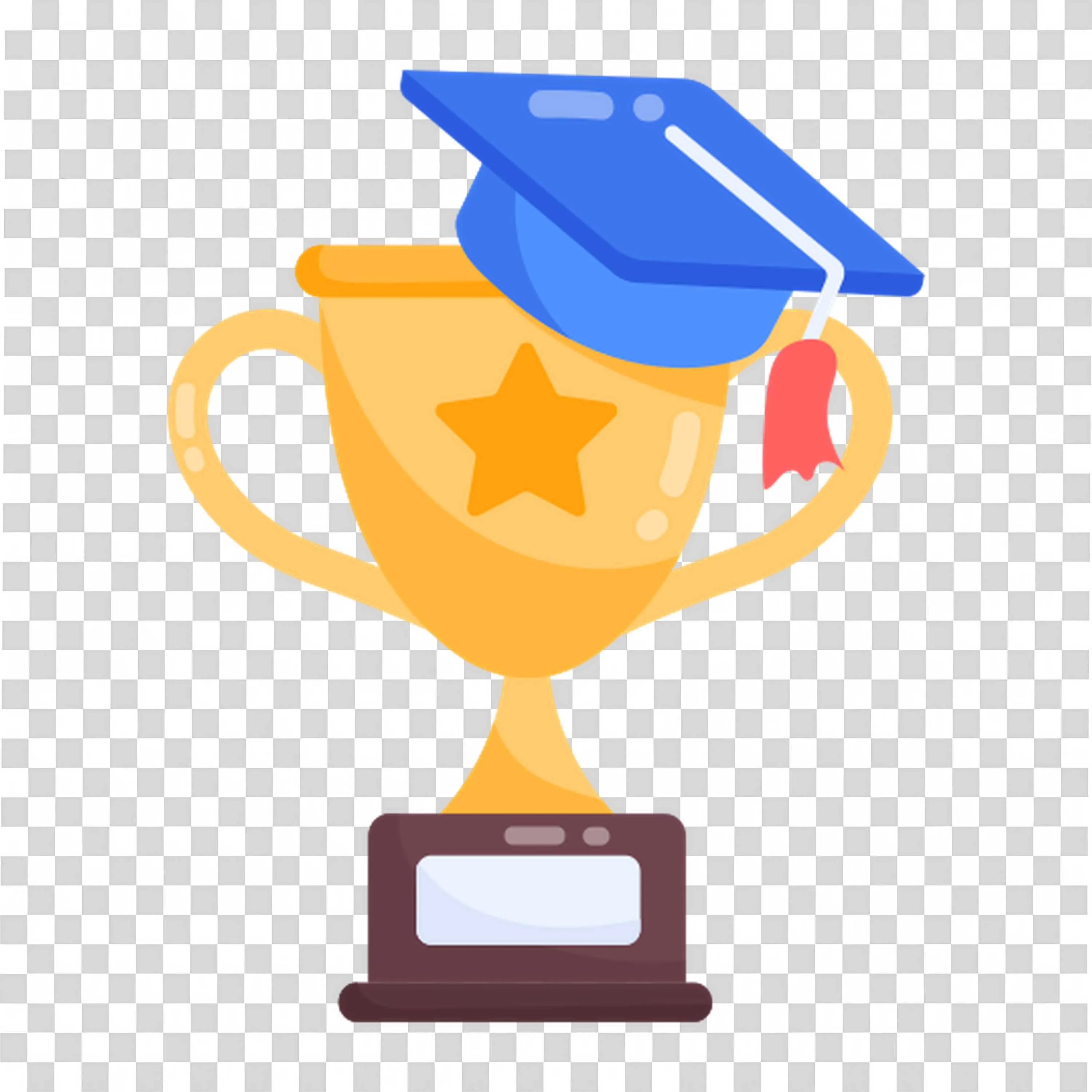 Gold Trophy Wearing Graduation Cap Celebrating Success
