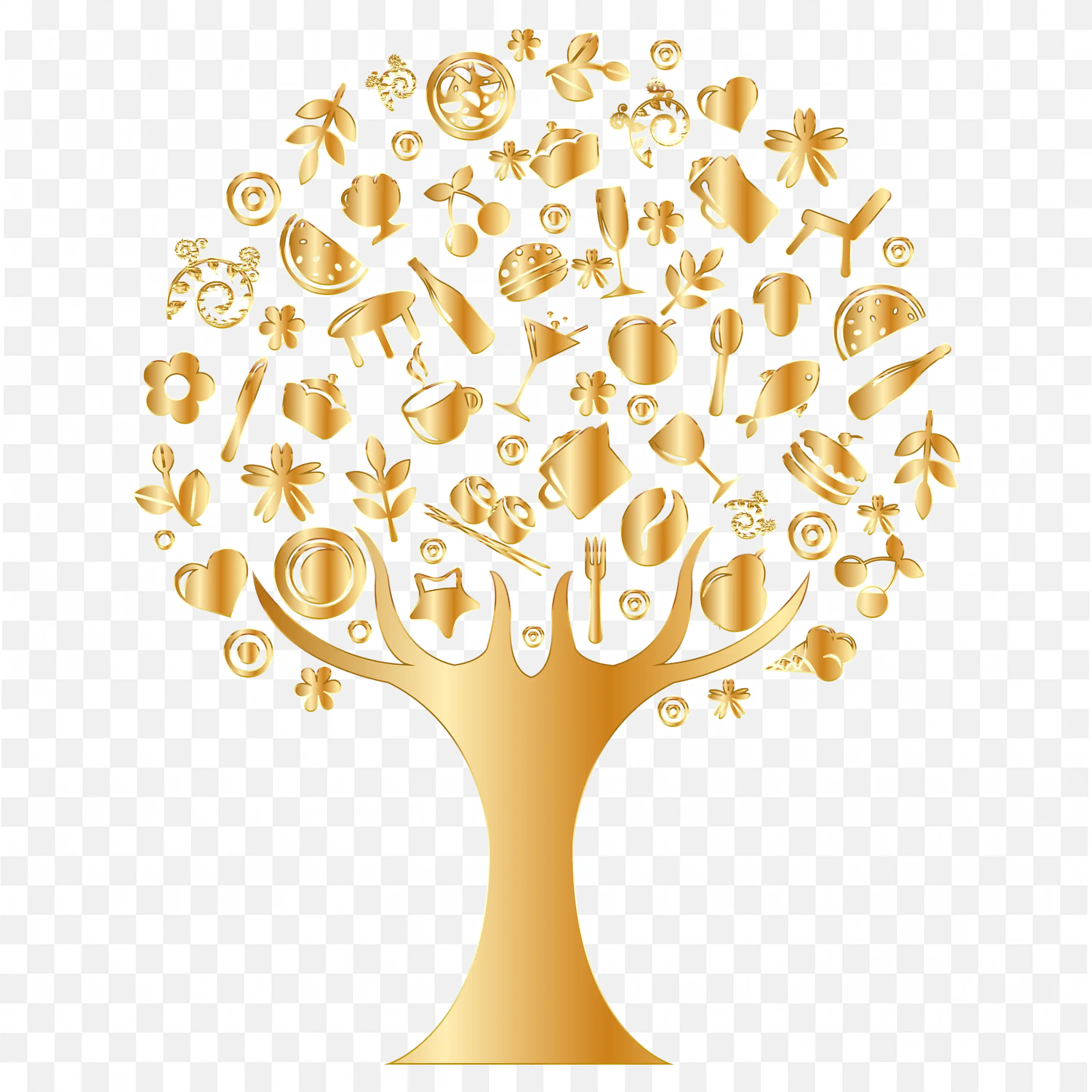 Golden Abstract Tree with Circular Leaves PNG Artwork