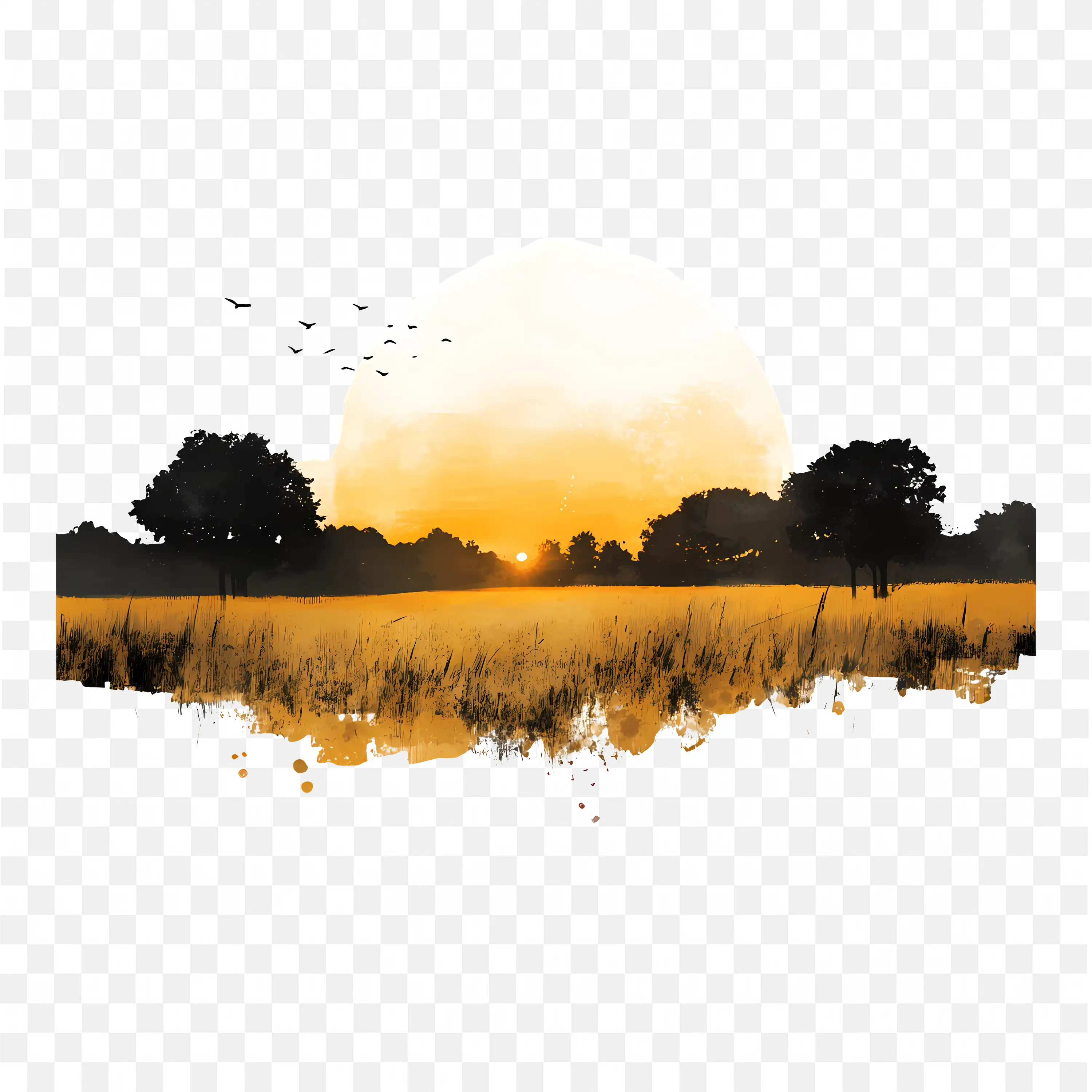 Golden Sunset PNG Nature Silhouette Scene Landscape Art View