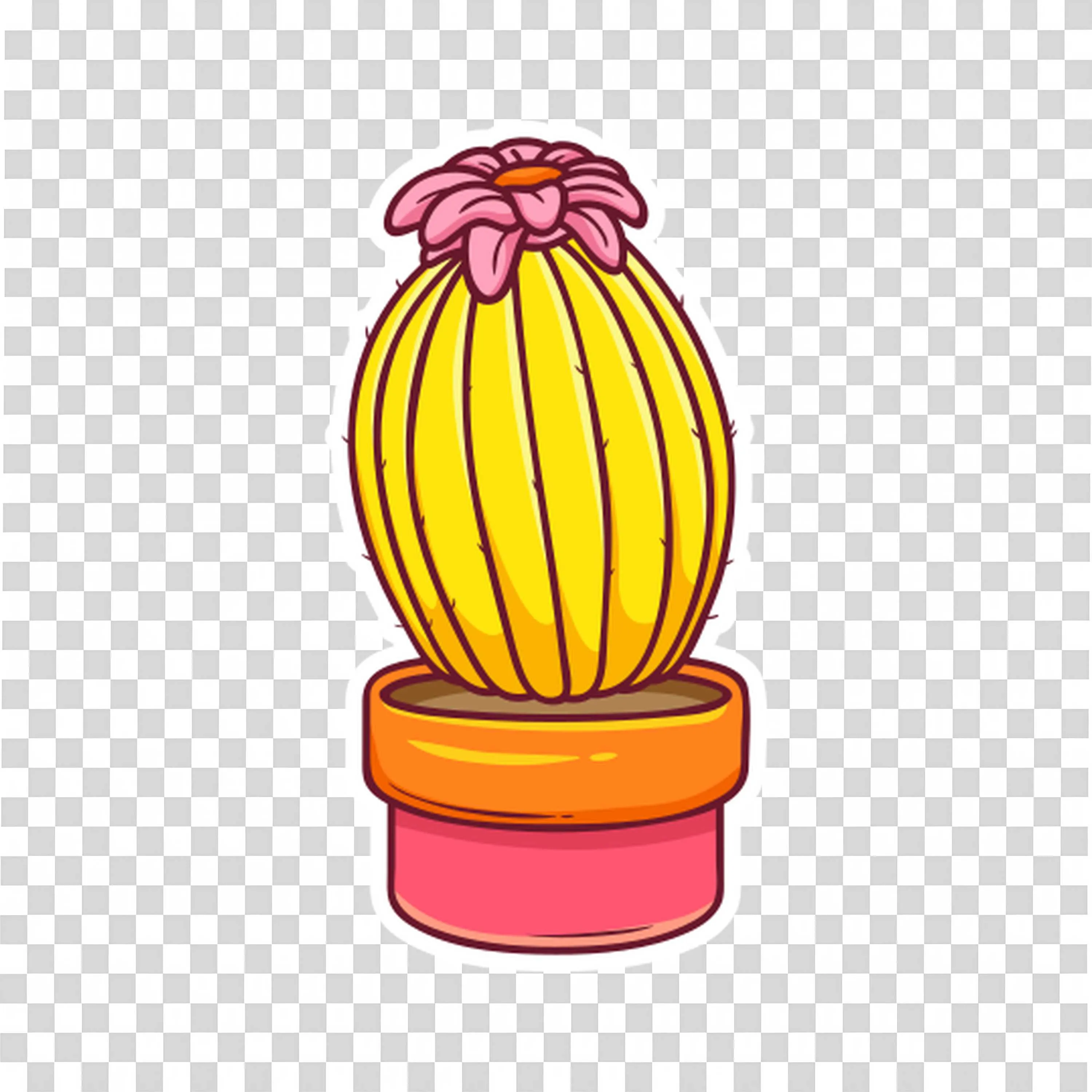 Golden Yellow Cactus Flower in Small Orange Pot PNG