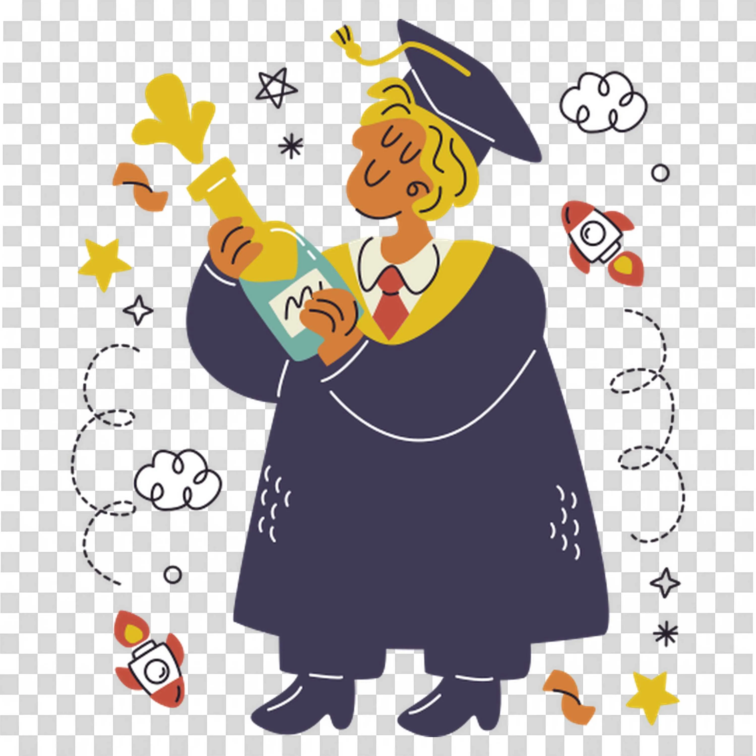 Graduate Celebrating with Diploma and Sparkles All Around