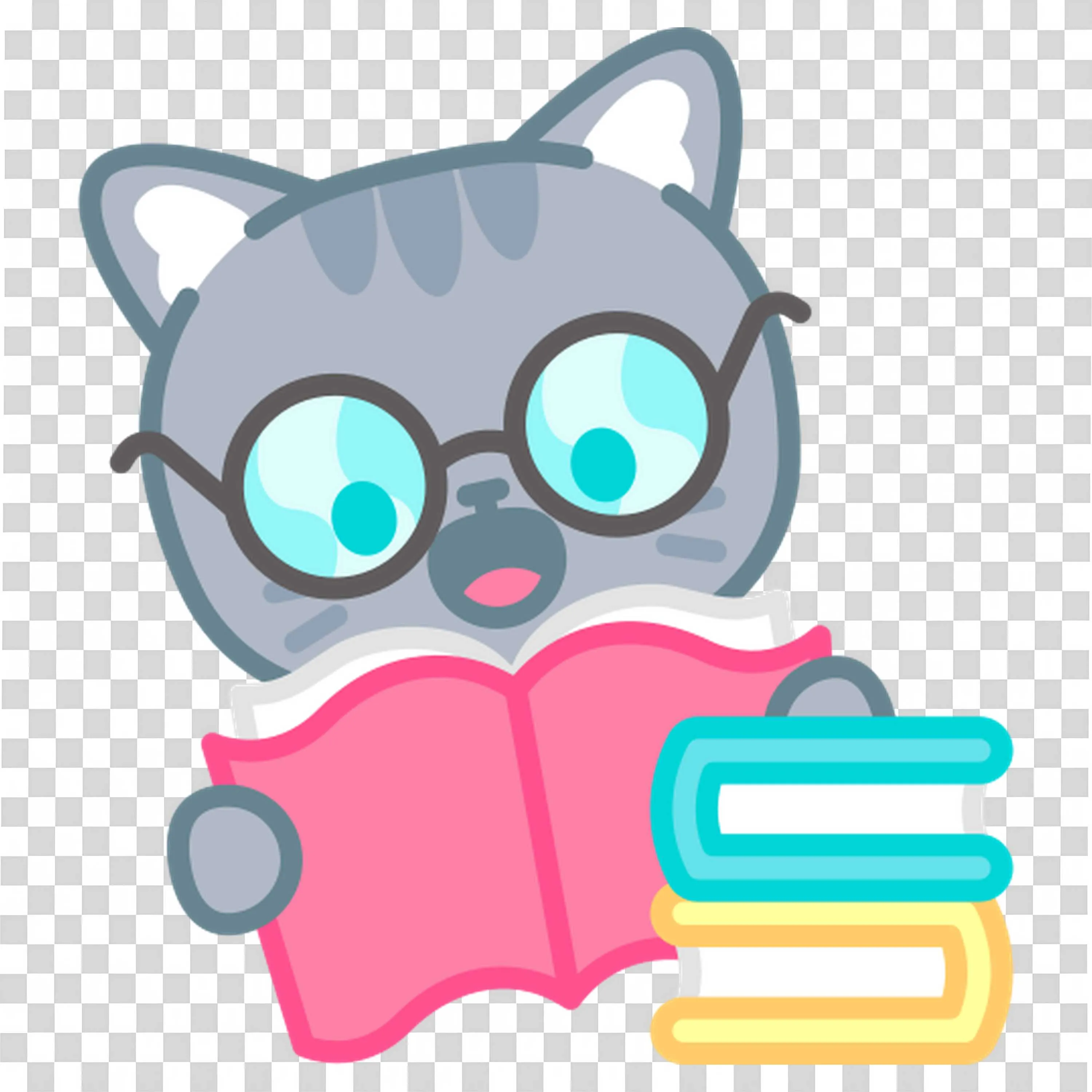 Gray Bear Reading Pink Book with Round Glasses Image
