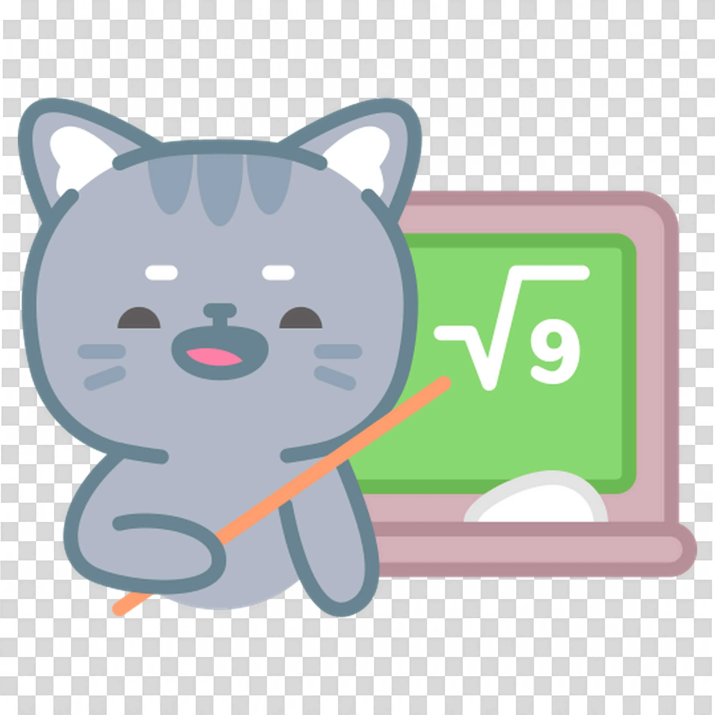 Gray Cat Sitting Beside Green Chalkboard with Math Equation