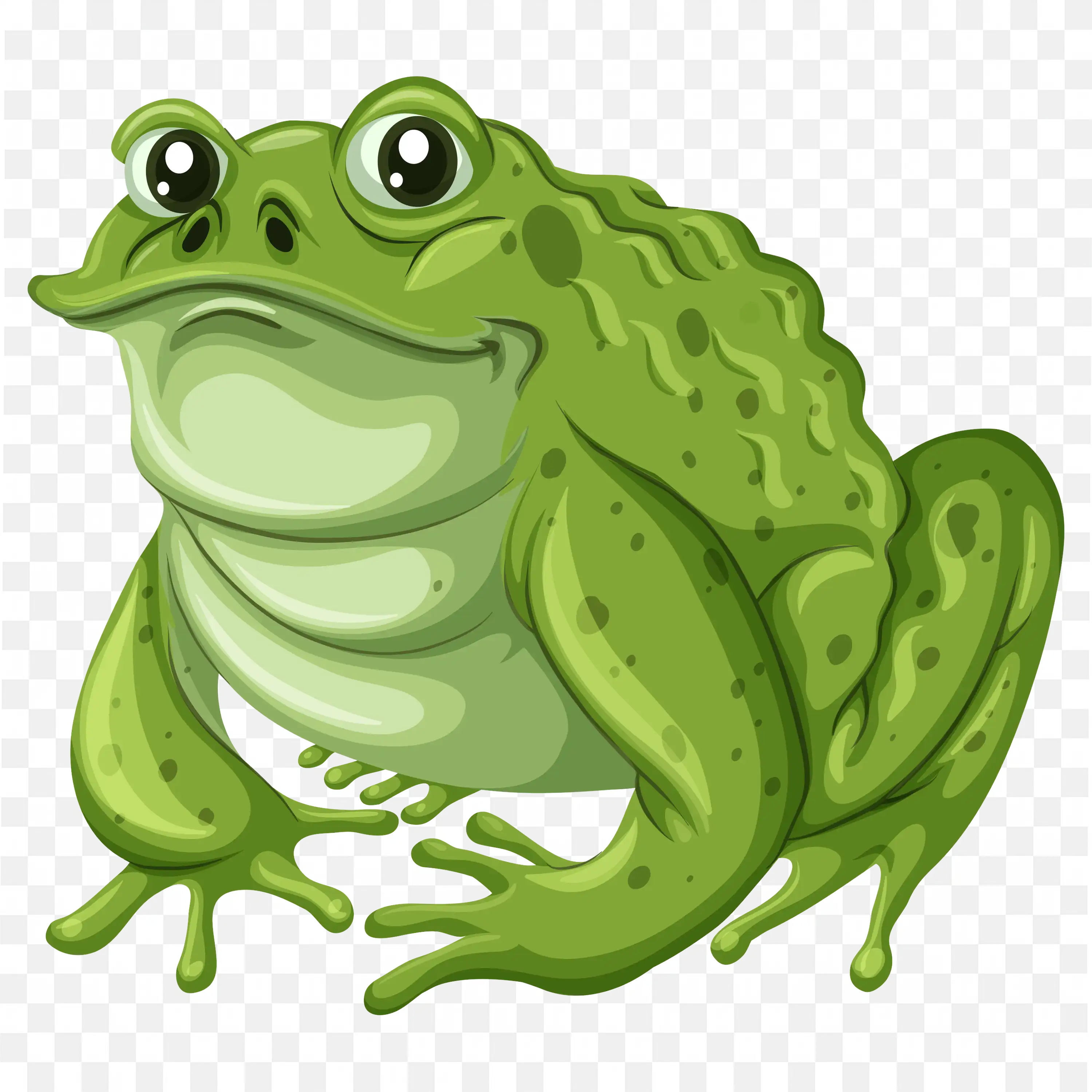 Green Cartoon Frog with Big Eyes Sitting PNG Clipart