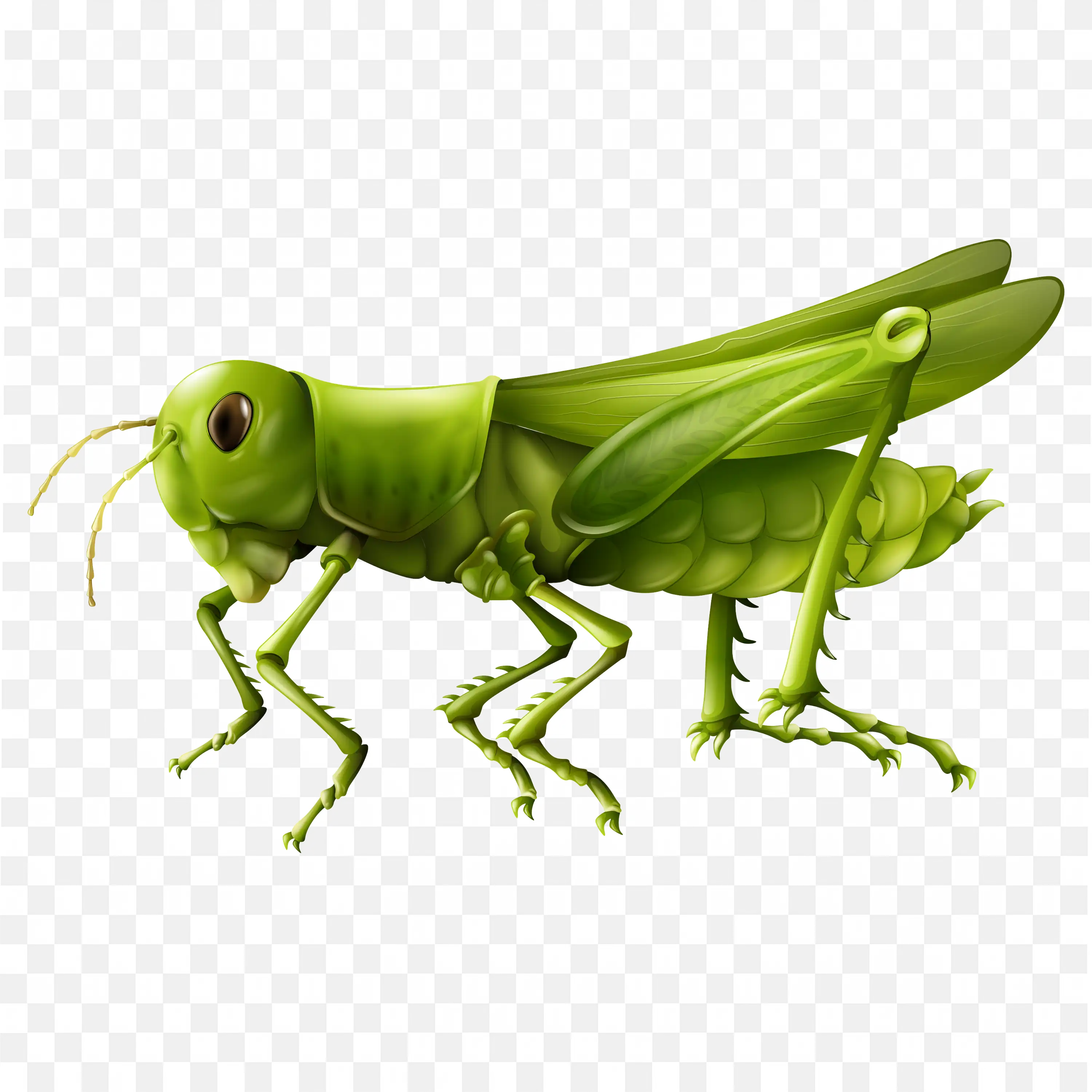 Green Cartoon Grasshopper Insect with Legs PNG Clipart