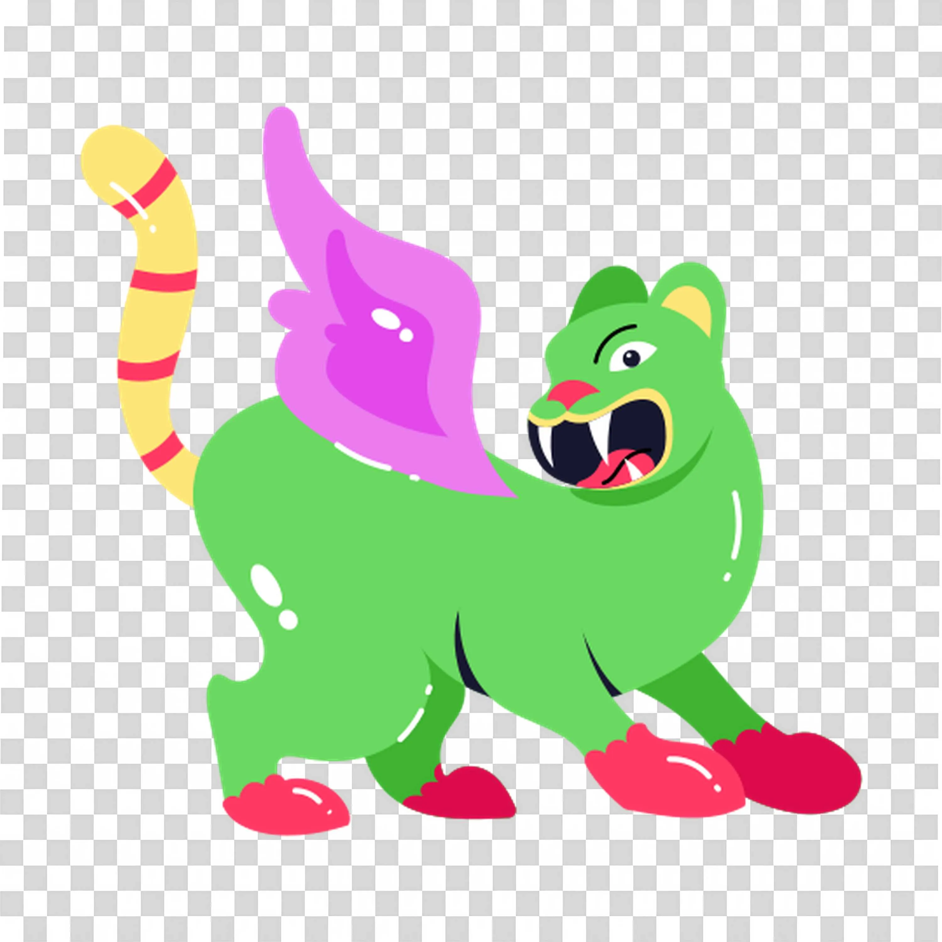 Green Cat Wearing Pink Shoes Playing Around Cheerfully