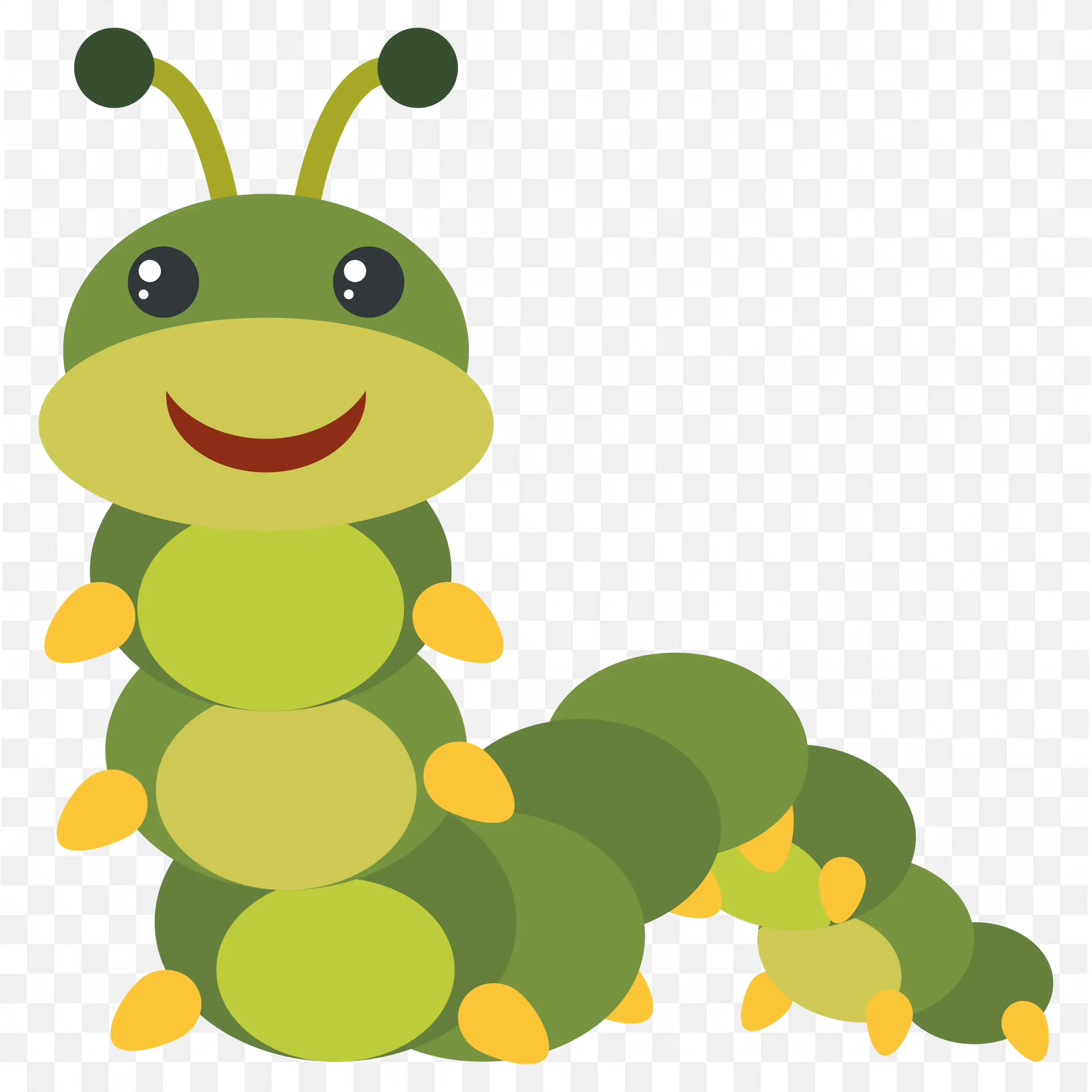 Green Caterpillar with Smile Cute Cartoon Insect PNG