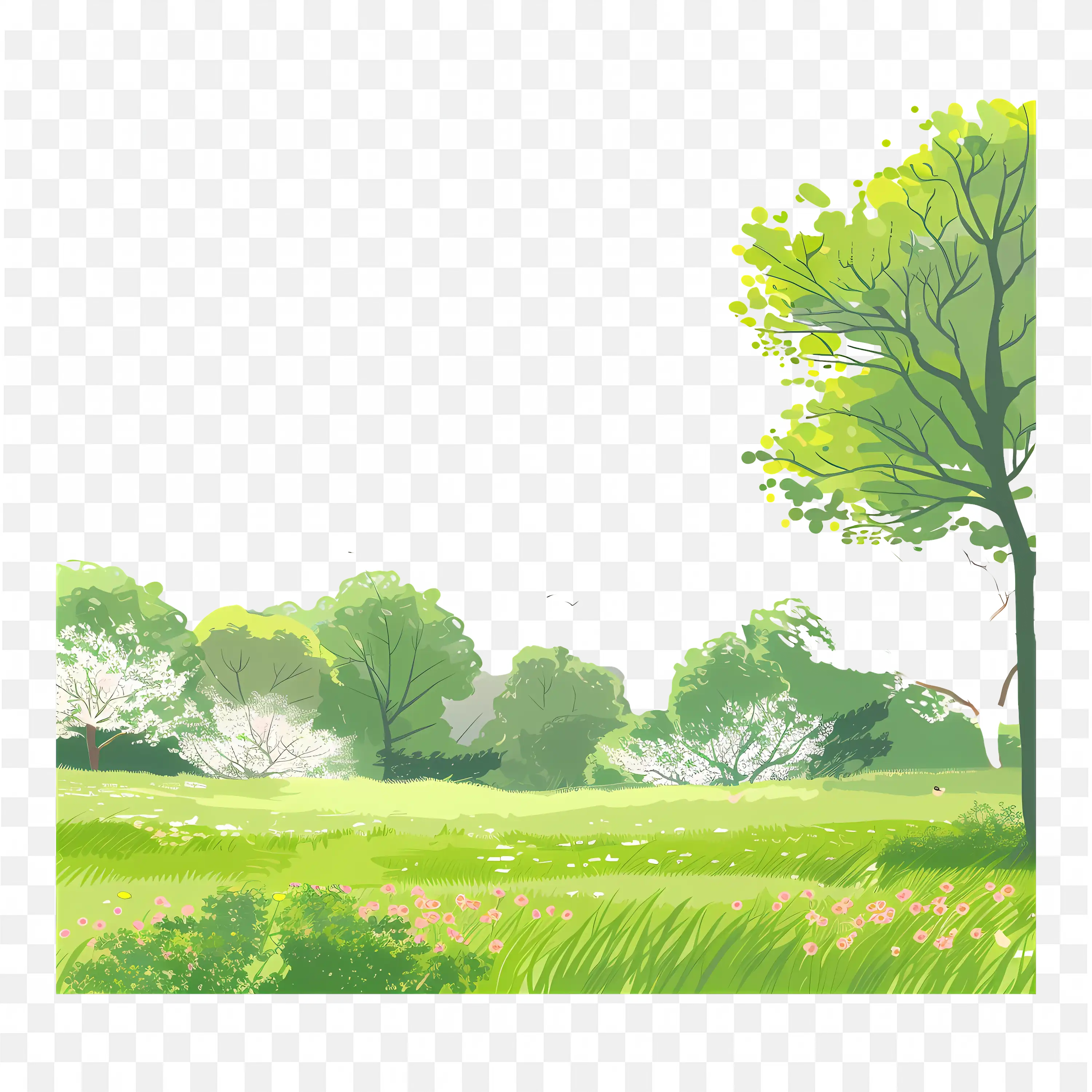 Green Field PNG Nature Landscape Trees Grass Scene Design