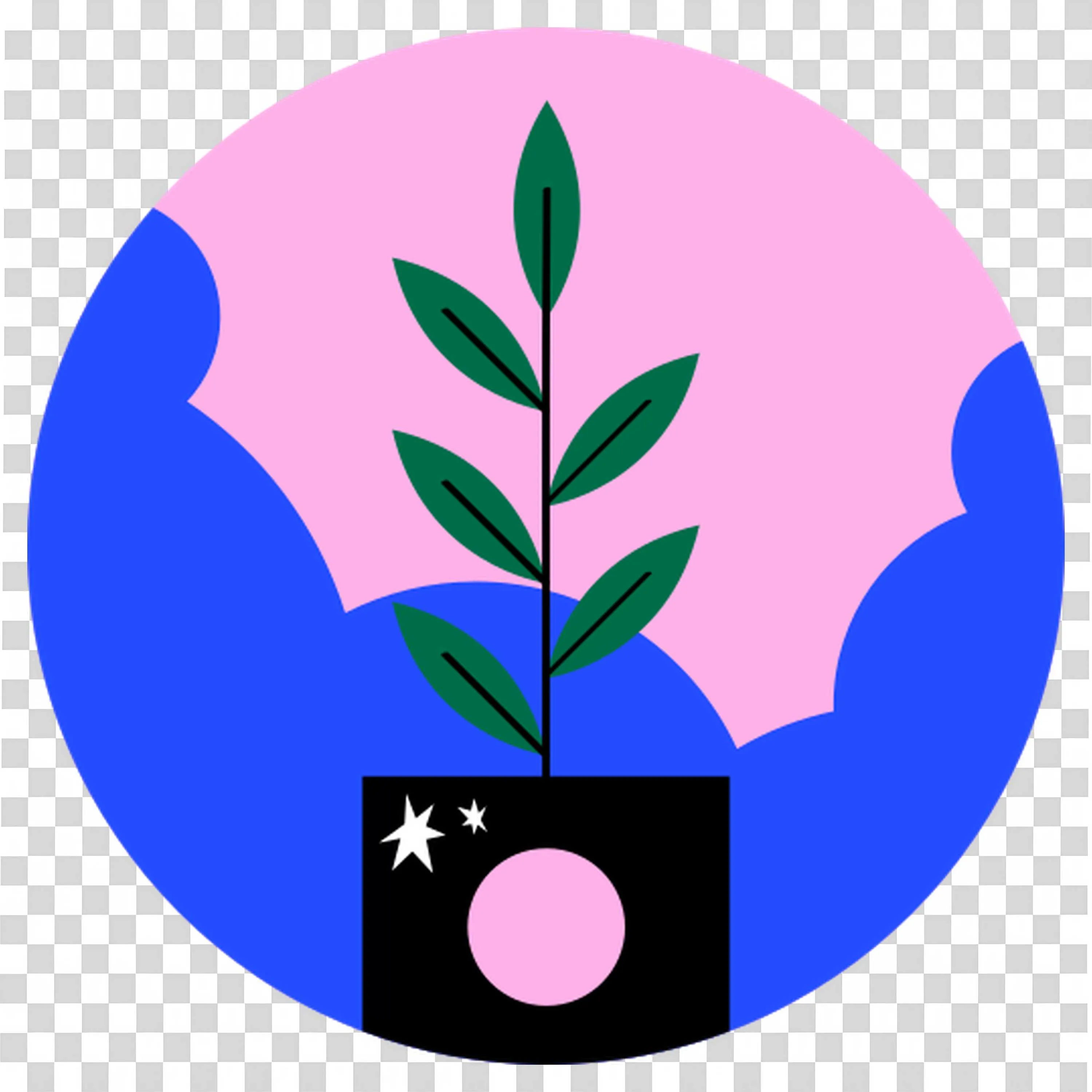 Green Plant Growing in Black Pot with Pink Circle PNG