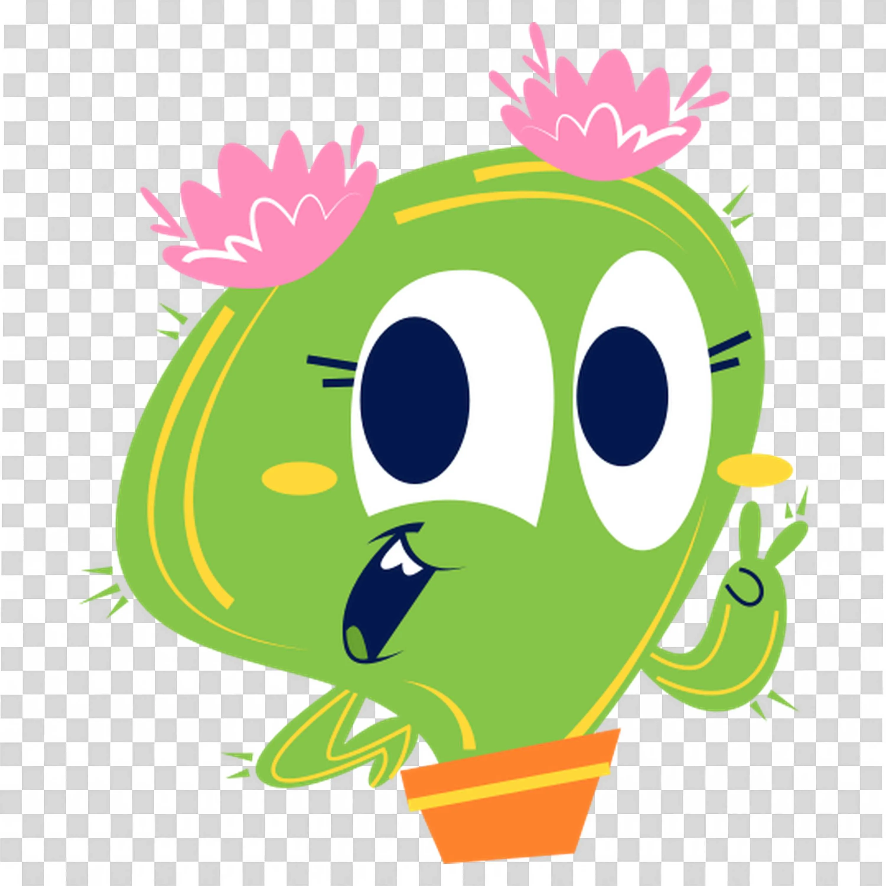Green Potted Plant with Big Eyes and Pink Flower PNGDownload