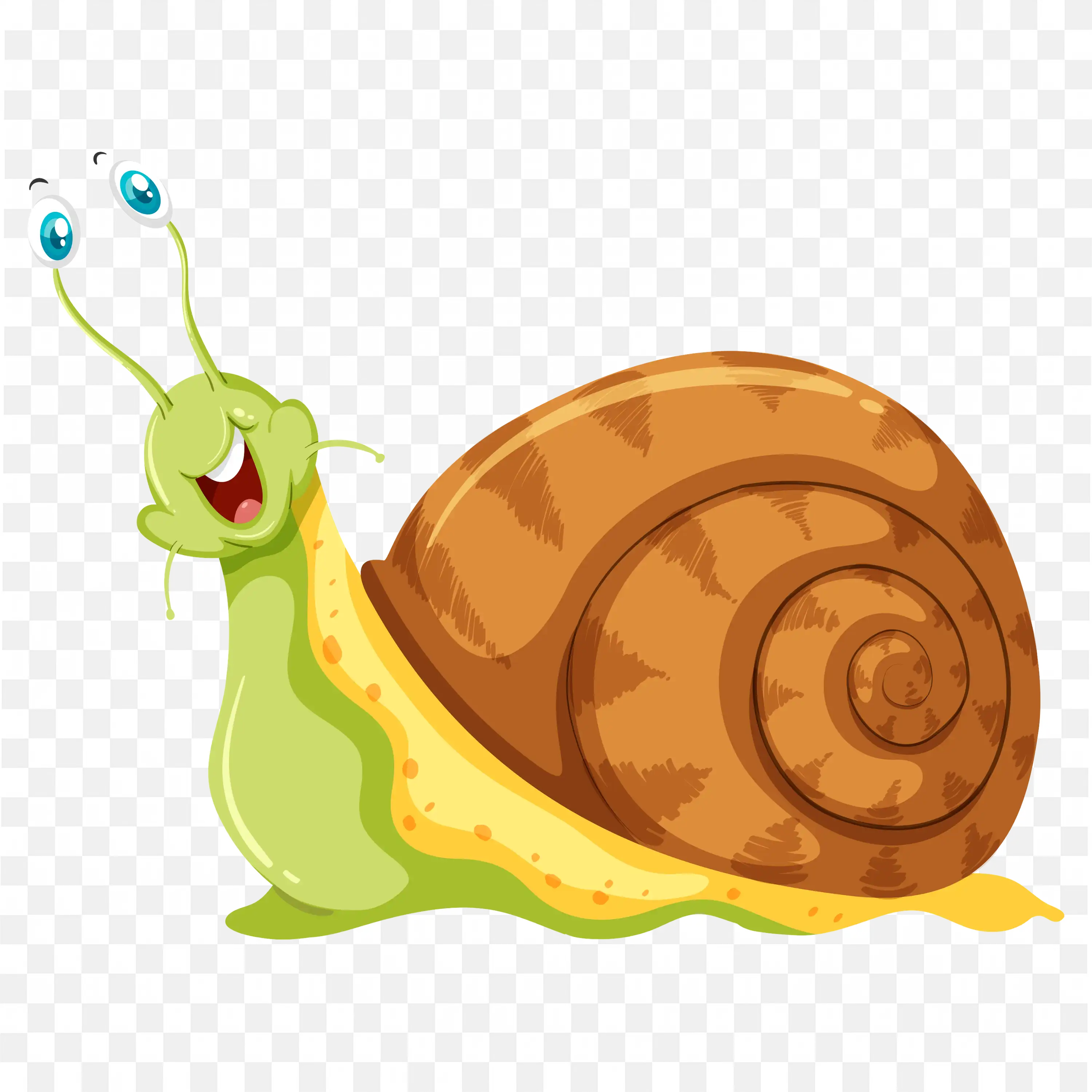 Green Snail with Yellow Shell PNG Cartoon Image