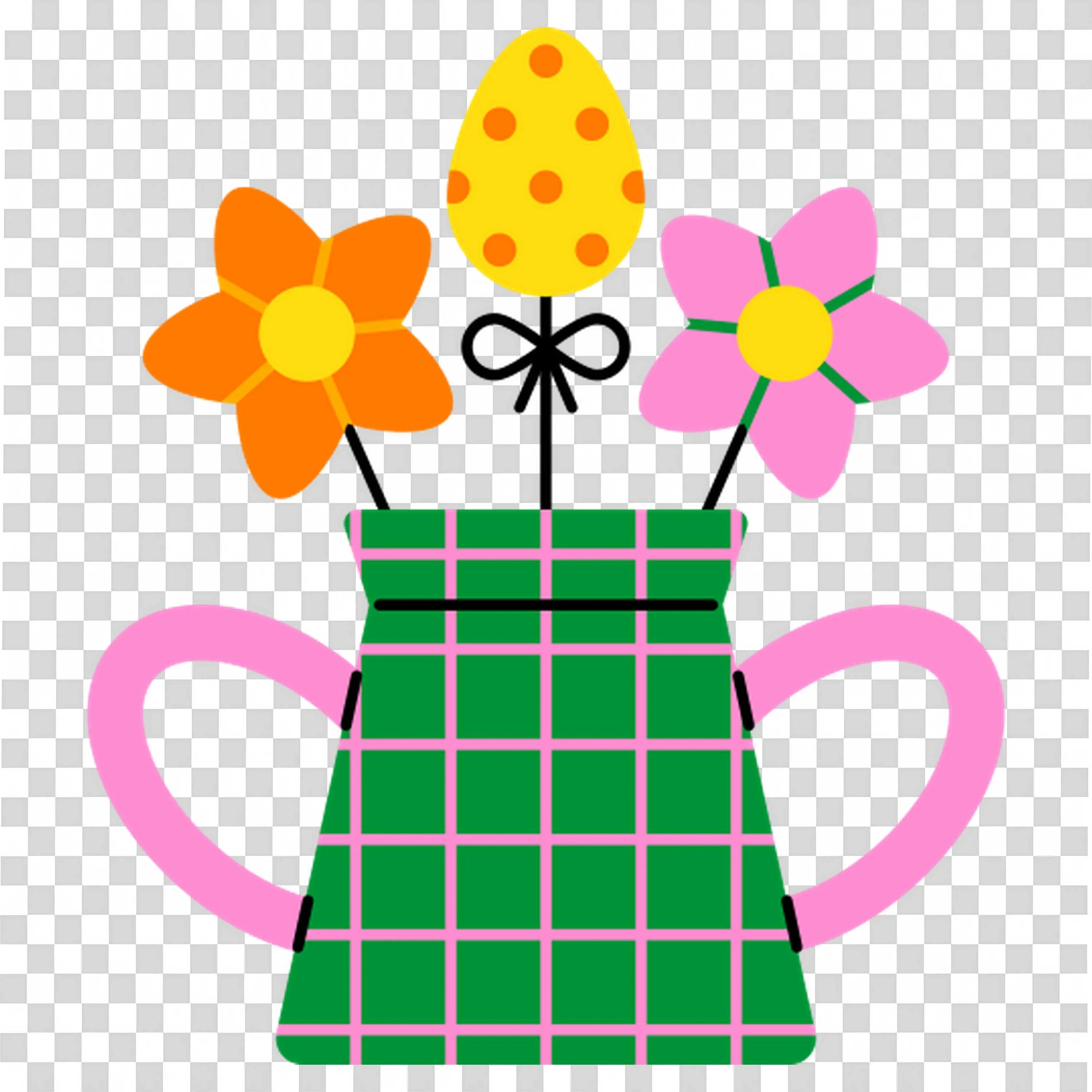 Green Watering Can Filled with Colorful Flowers Free PNG