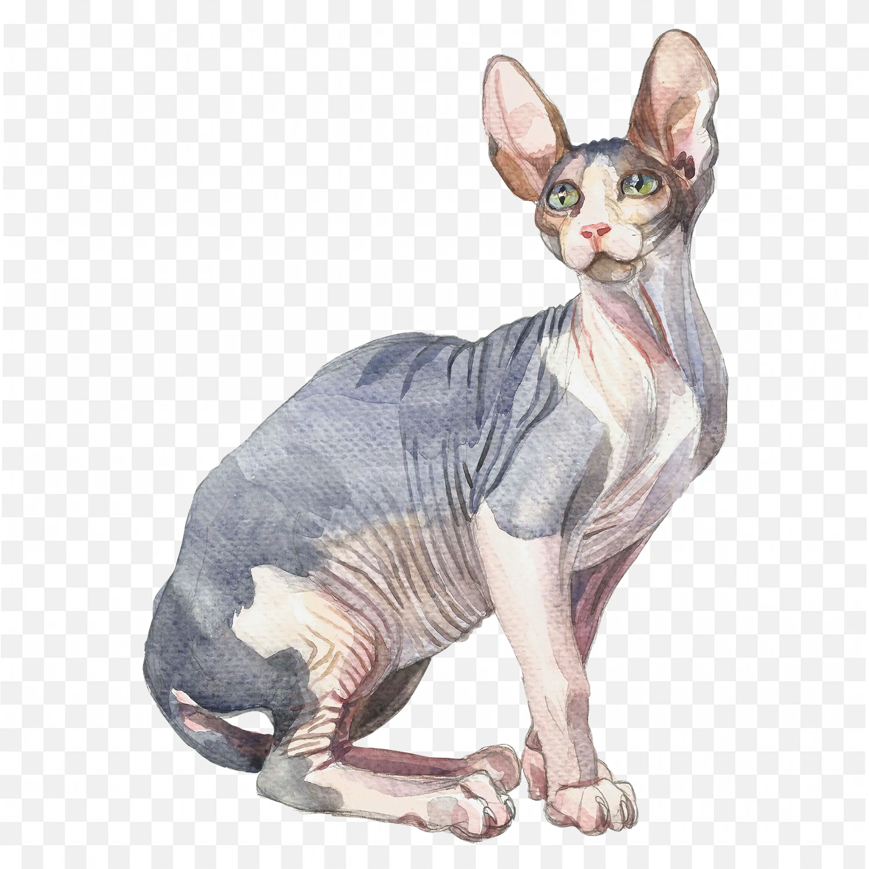 Hairless Cat Standing Upright Sphynx Pet PNG Art