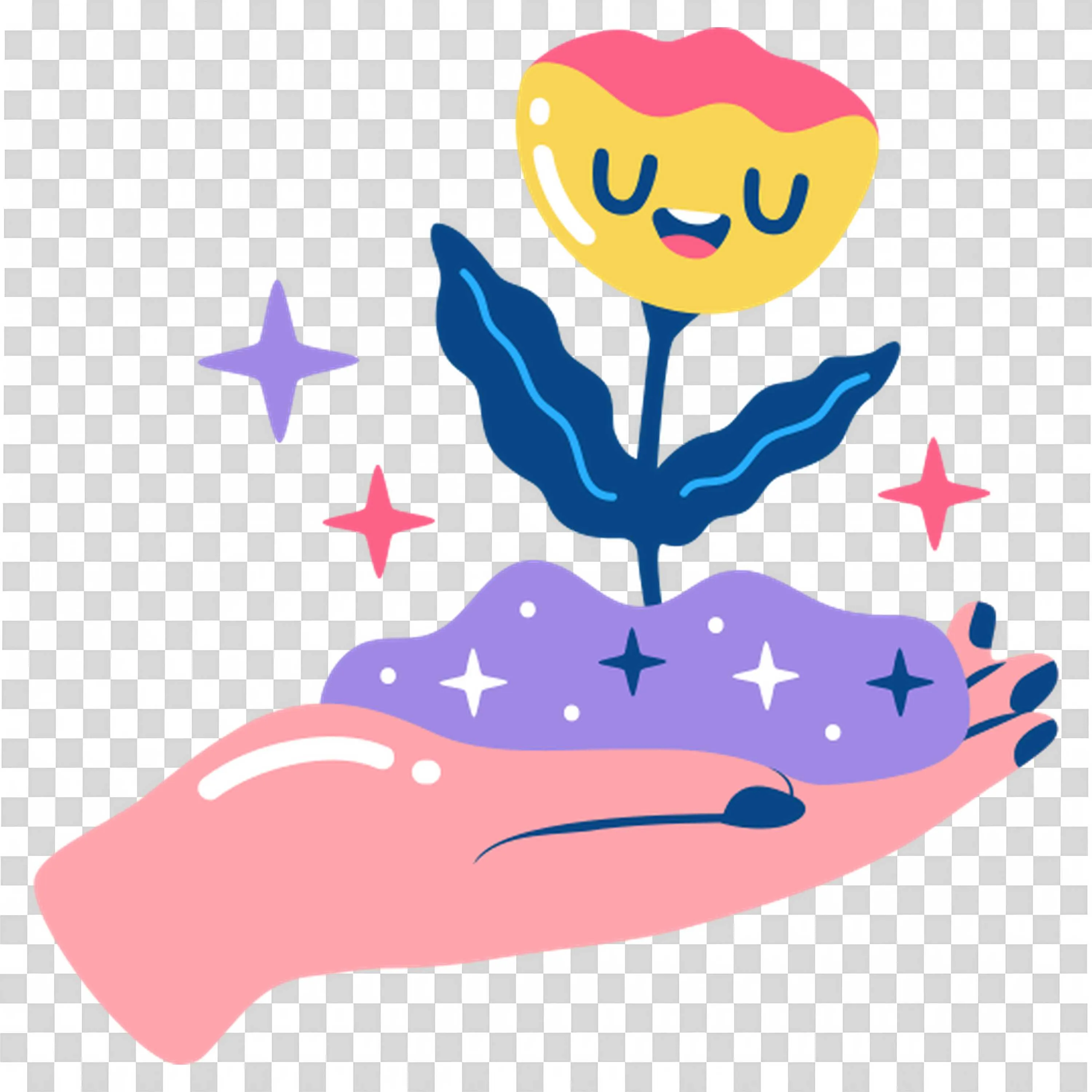 Hand Holding a Blooming Yellow Flower with Star Decorations