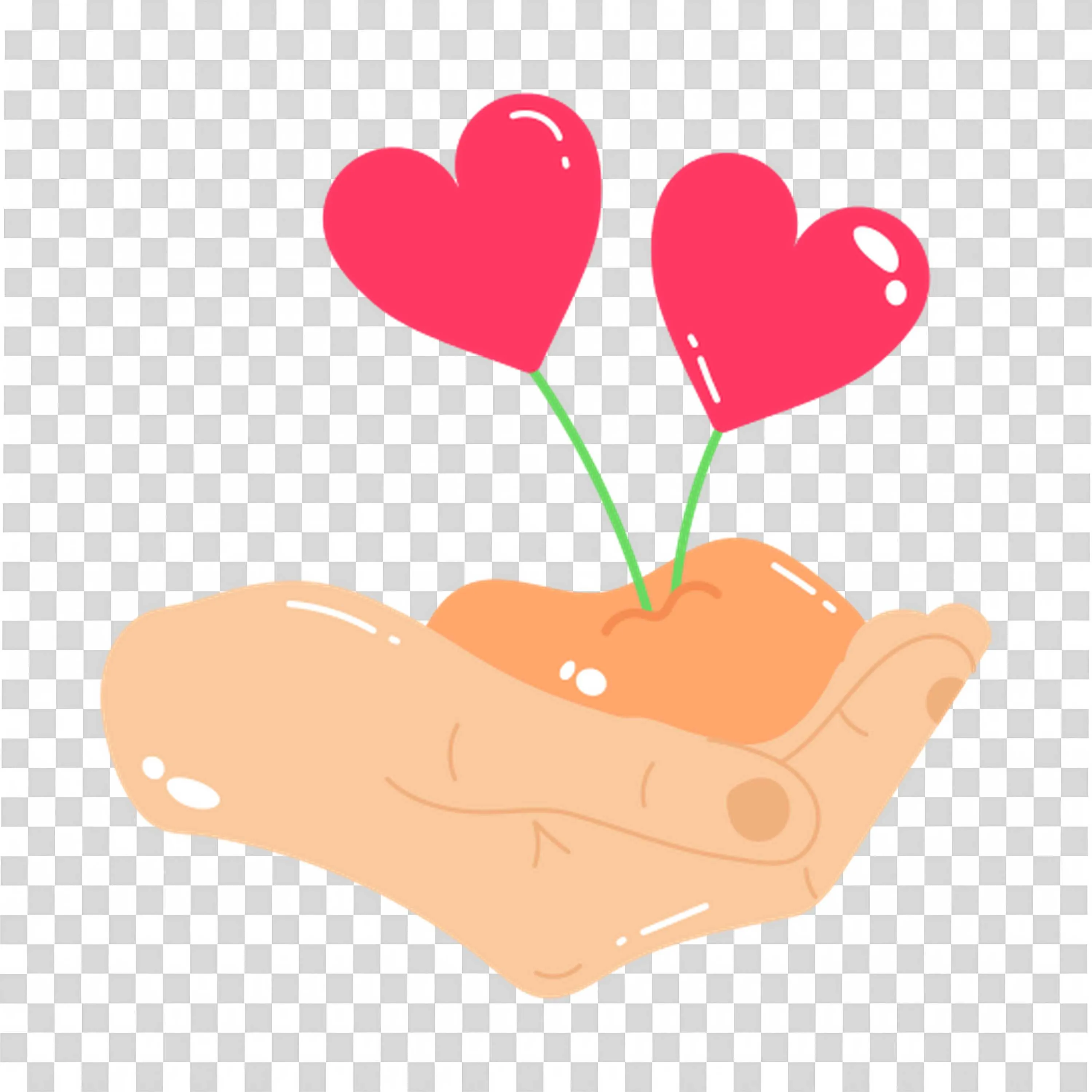 Hand Holding Two Heart Shaped Balloons Floating in the Sky