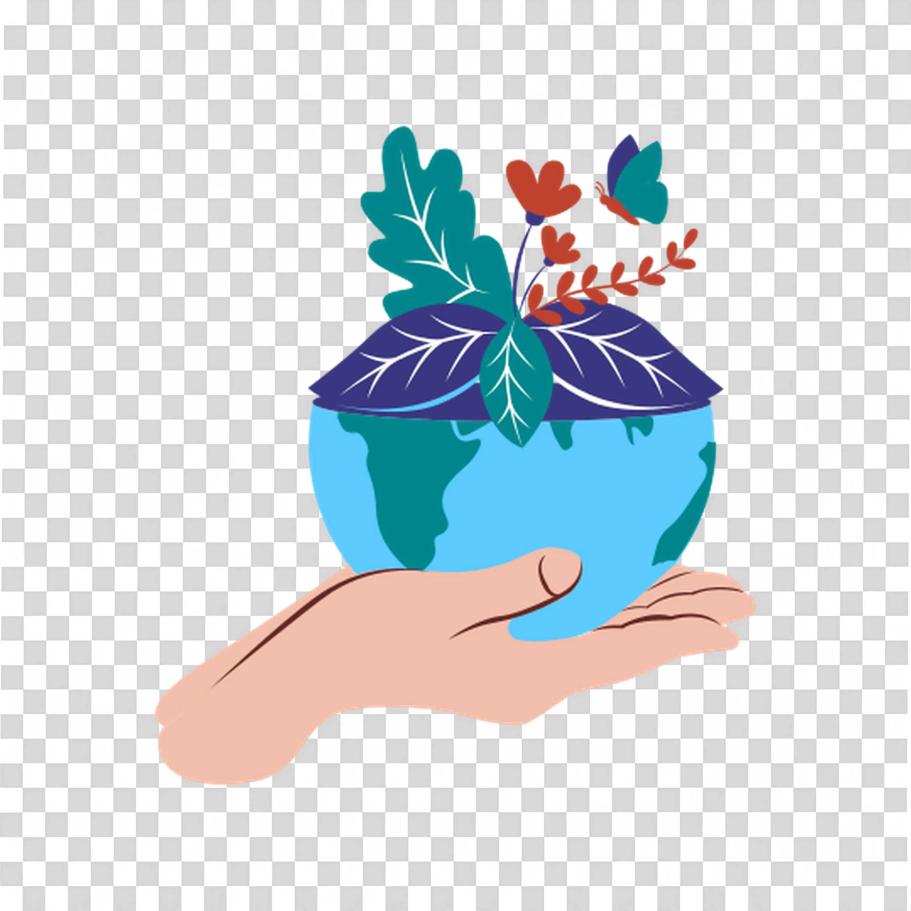 Hand Offers World with Floral Appreciation Free PNG