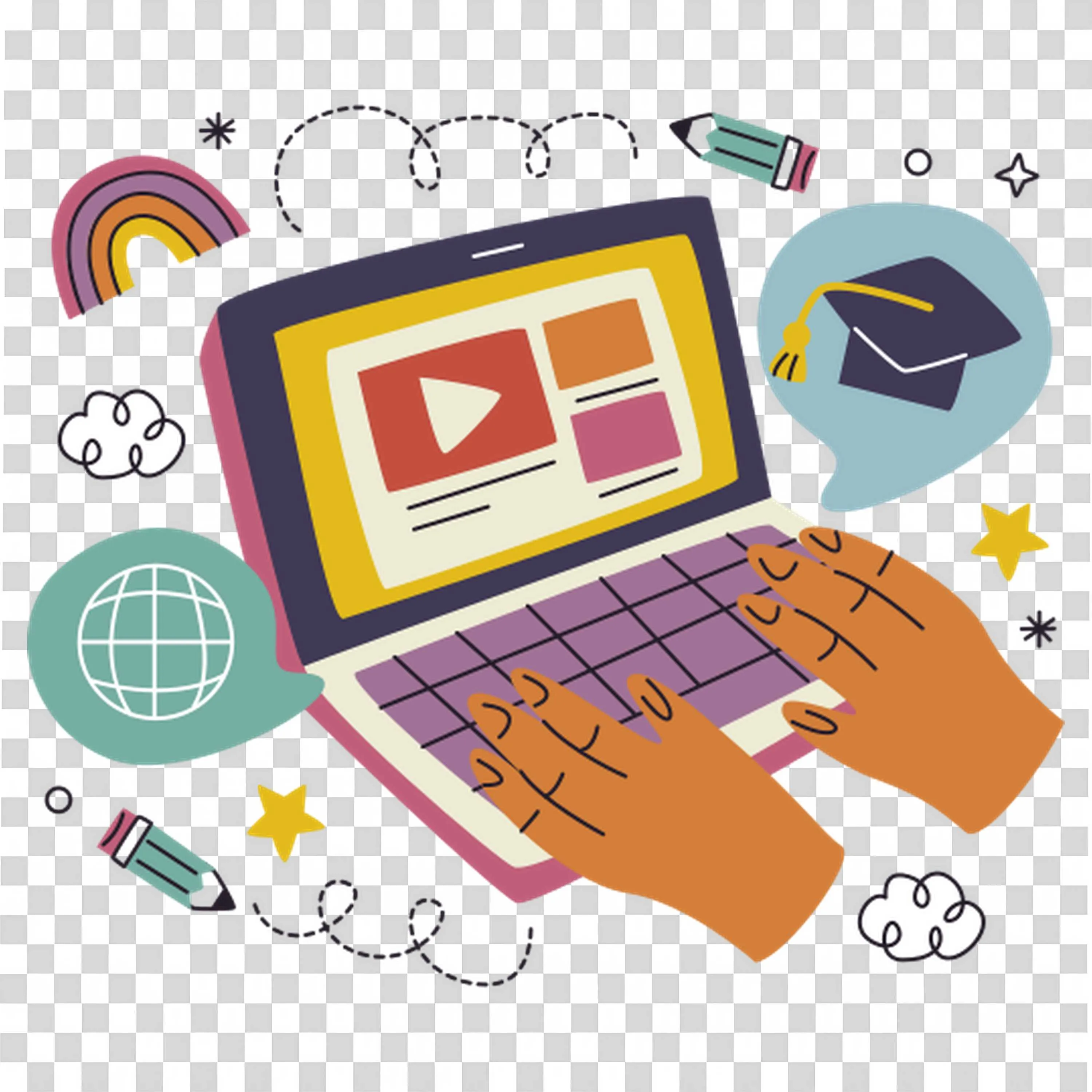 Hands On Keyboard with Floating Charts and Digital Documents