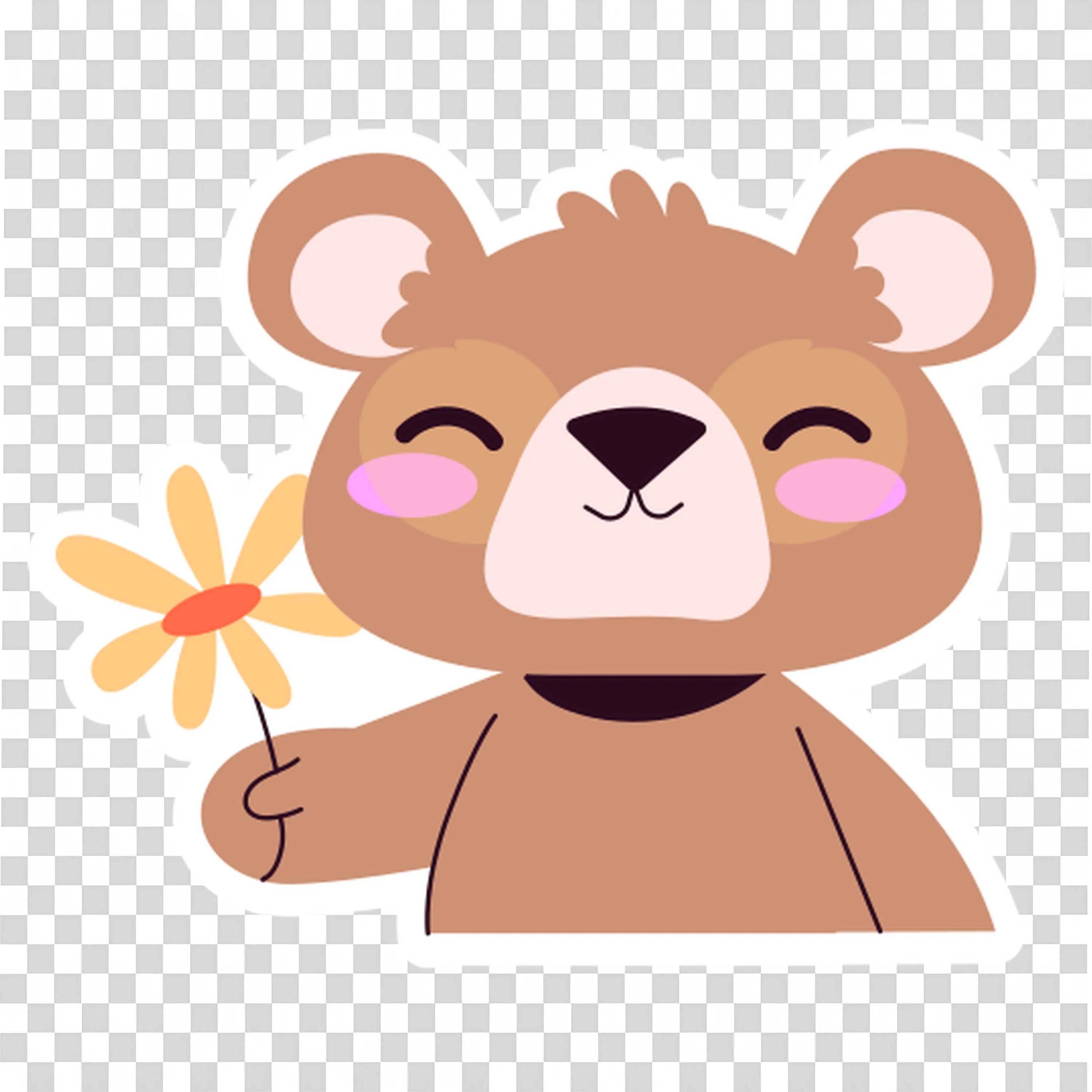 Happy Bear Holding a Small Yellow Flower with Closed Eyes
