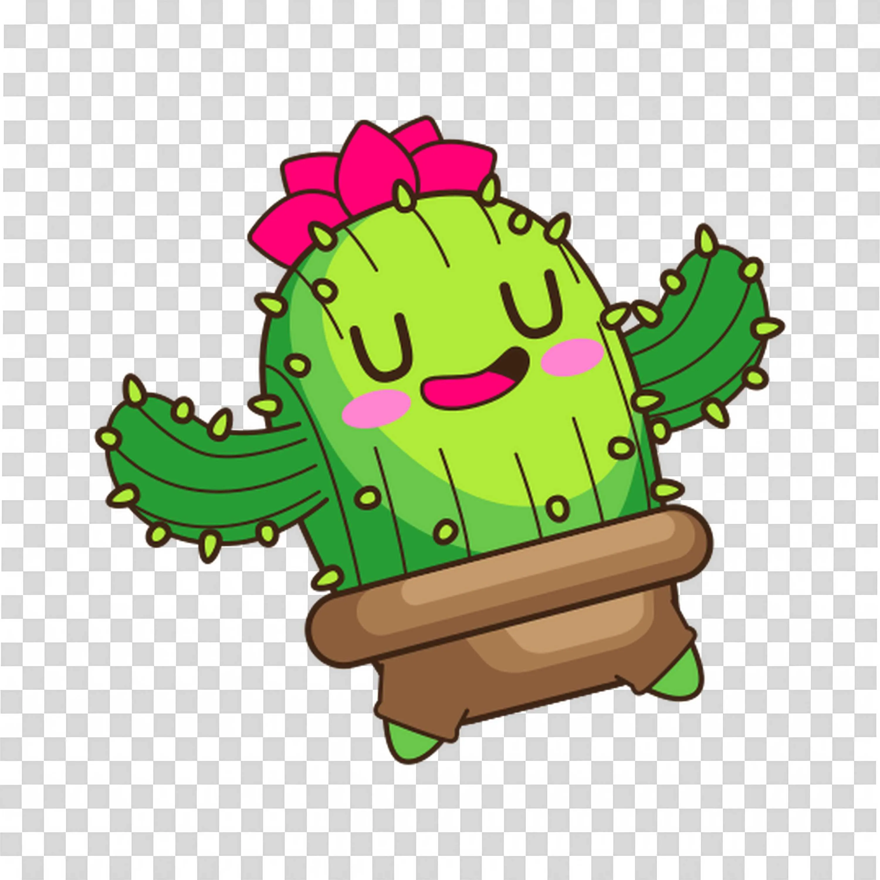 Happy Cactus Smiling with Pink Flowers on Head Free PNG
