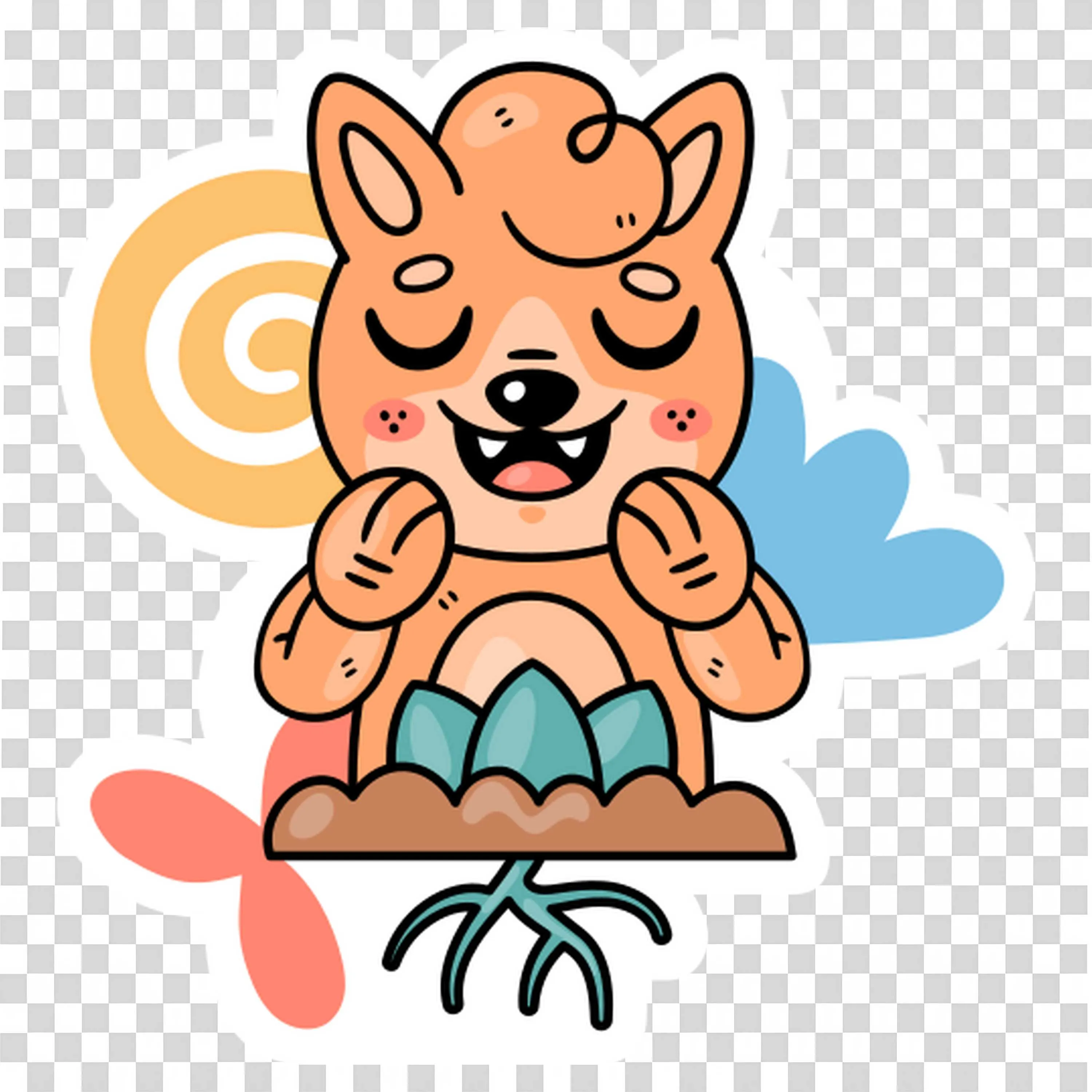 Happy Cartoon Character Blooming from a Flower PNGImage