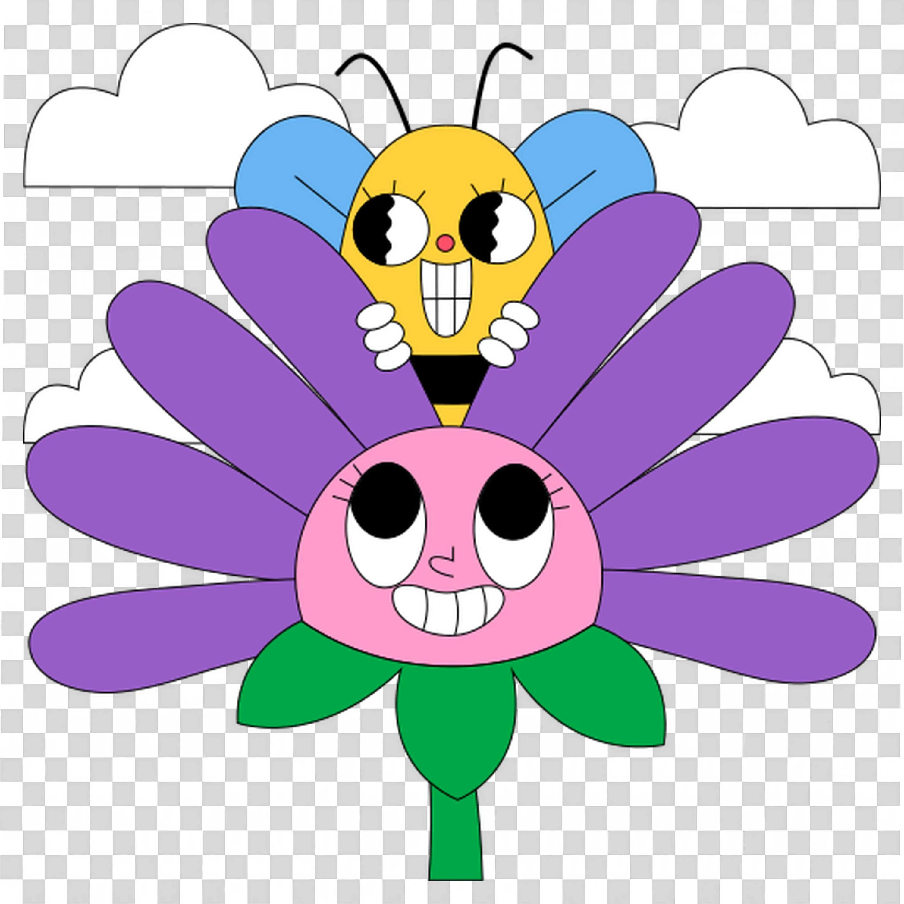 Happy Flower and Bee Reflect Nature Friendship Free PNG
