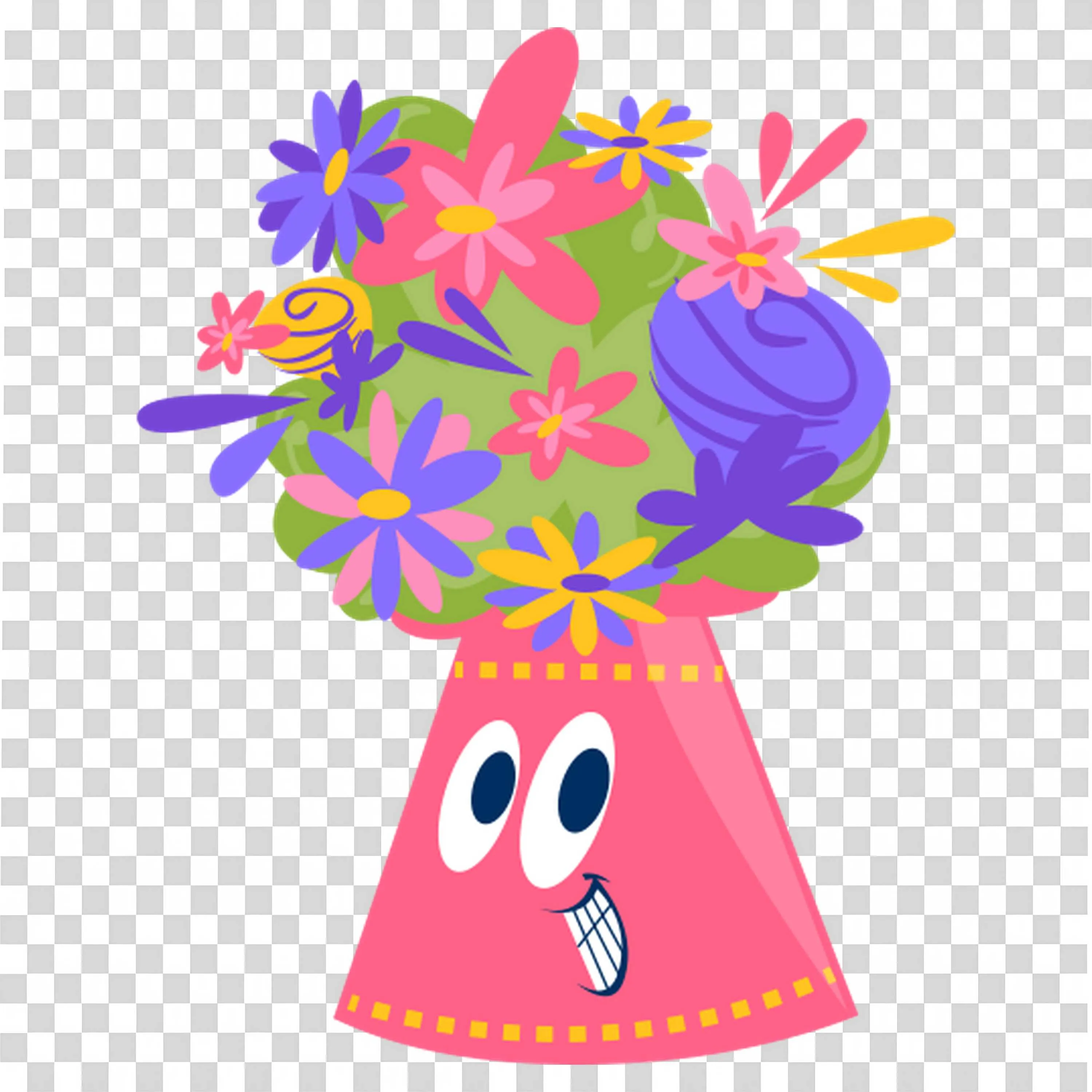 Happy Flower Bouquet with Big Eyes and Colorful Petals