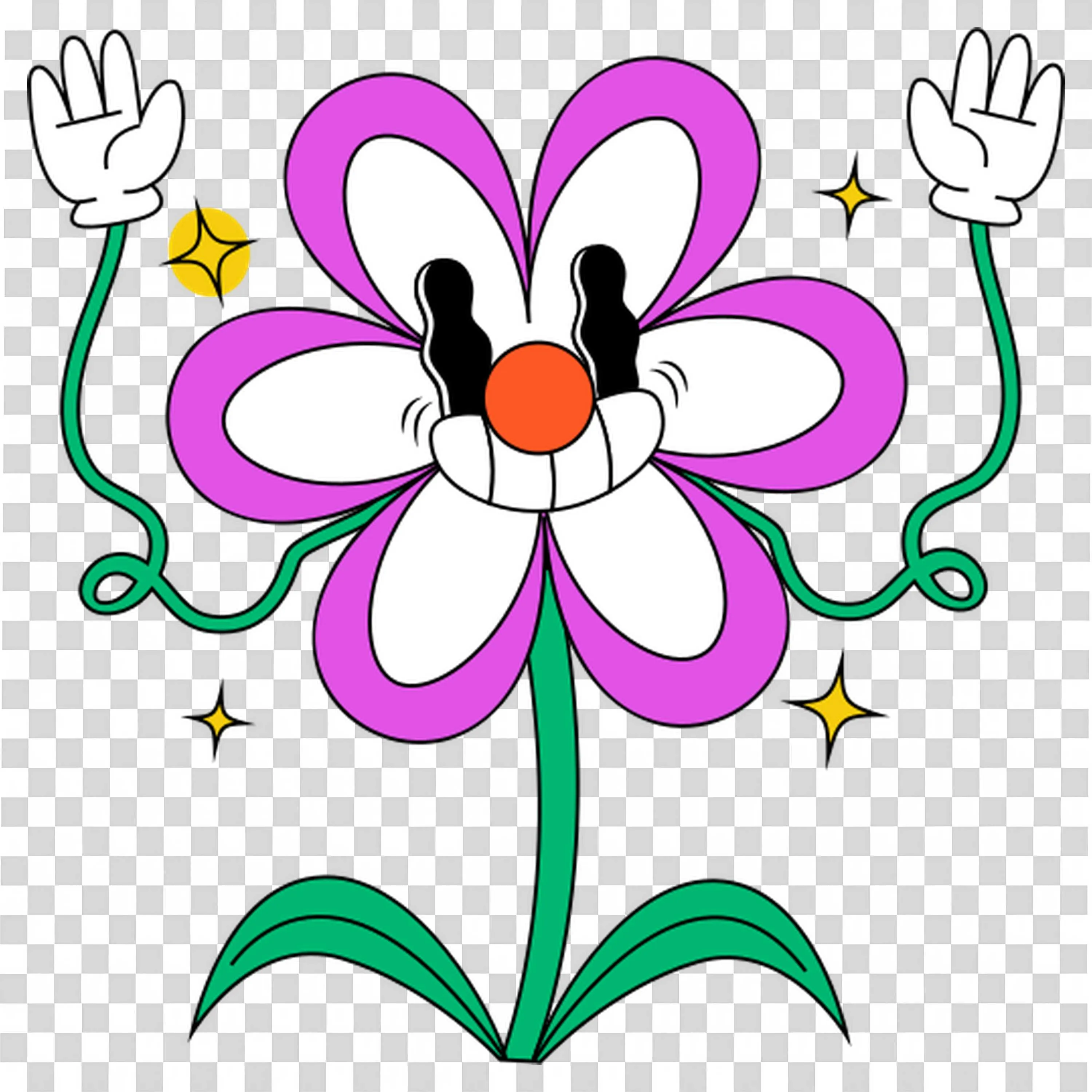 Happy Flower Character with Smiling Face and Raised Hands