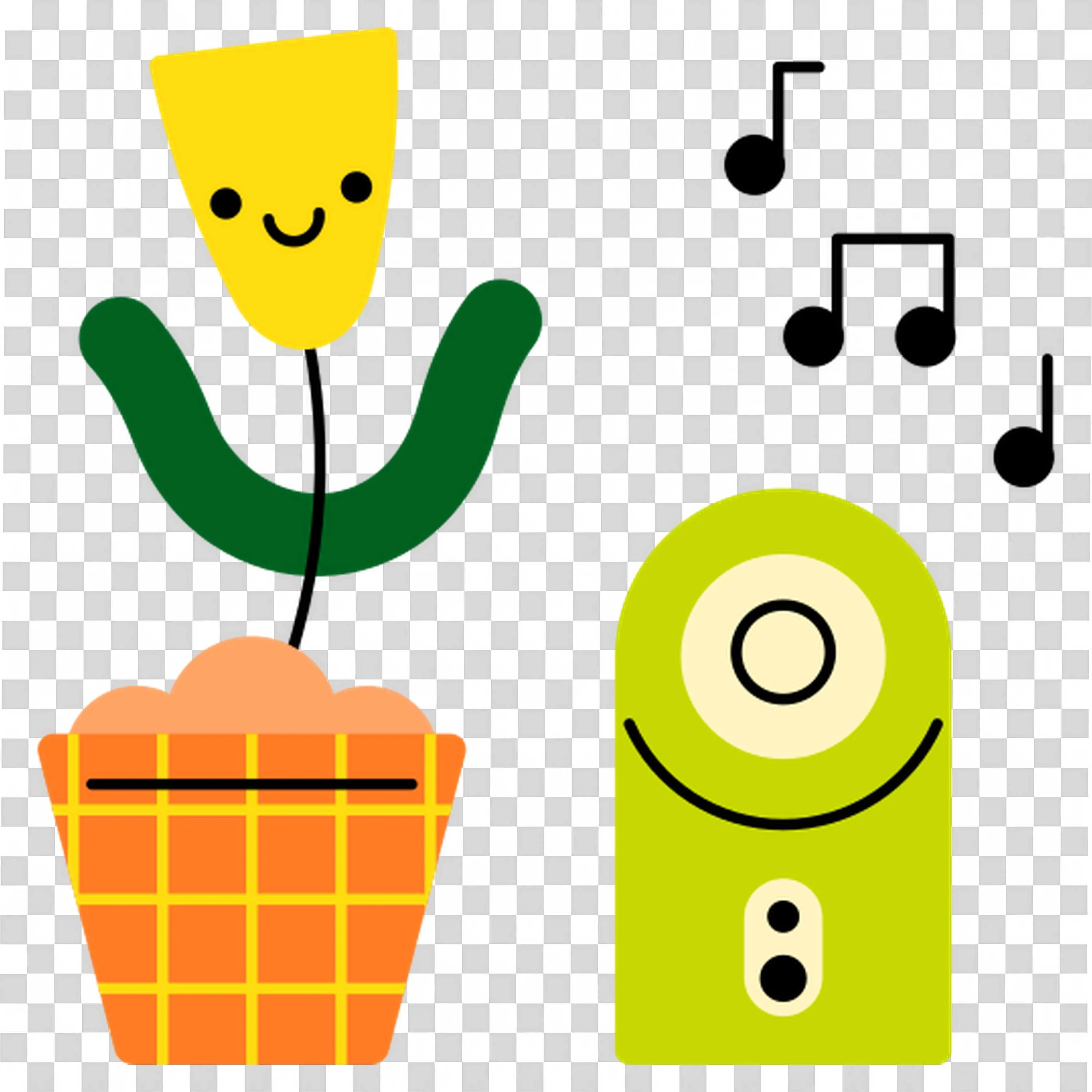 Happy Flower Singing Next To a Cute Music Speaker PNG