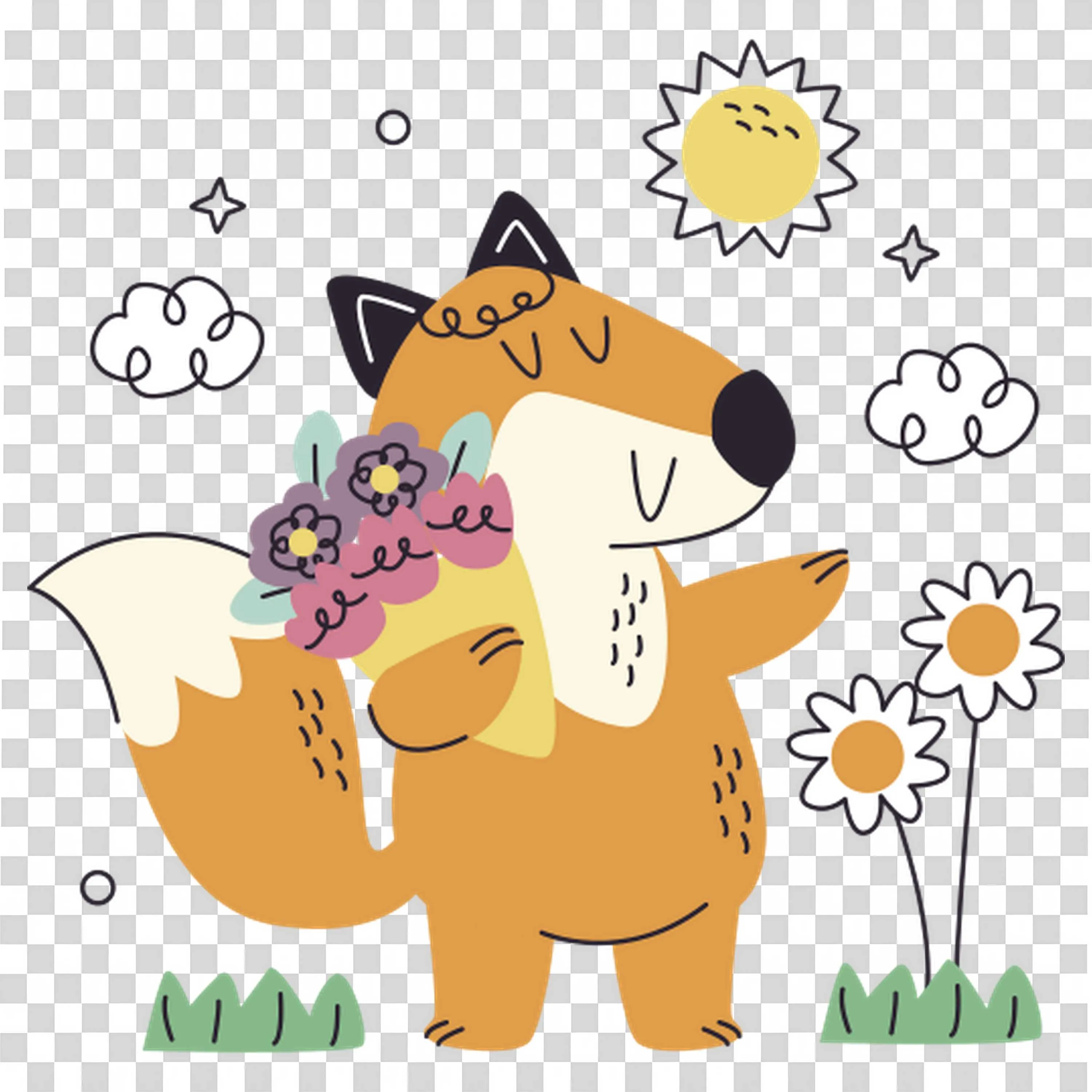Happy Fox Wearing Flower Crown Under Bright Sunlight