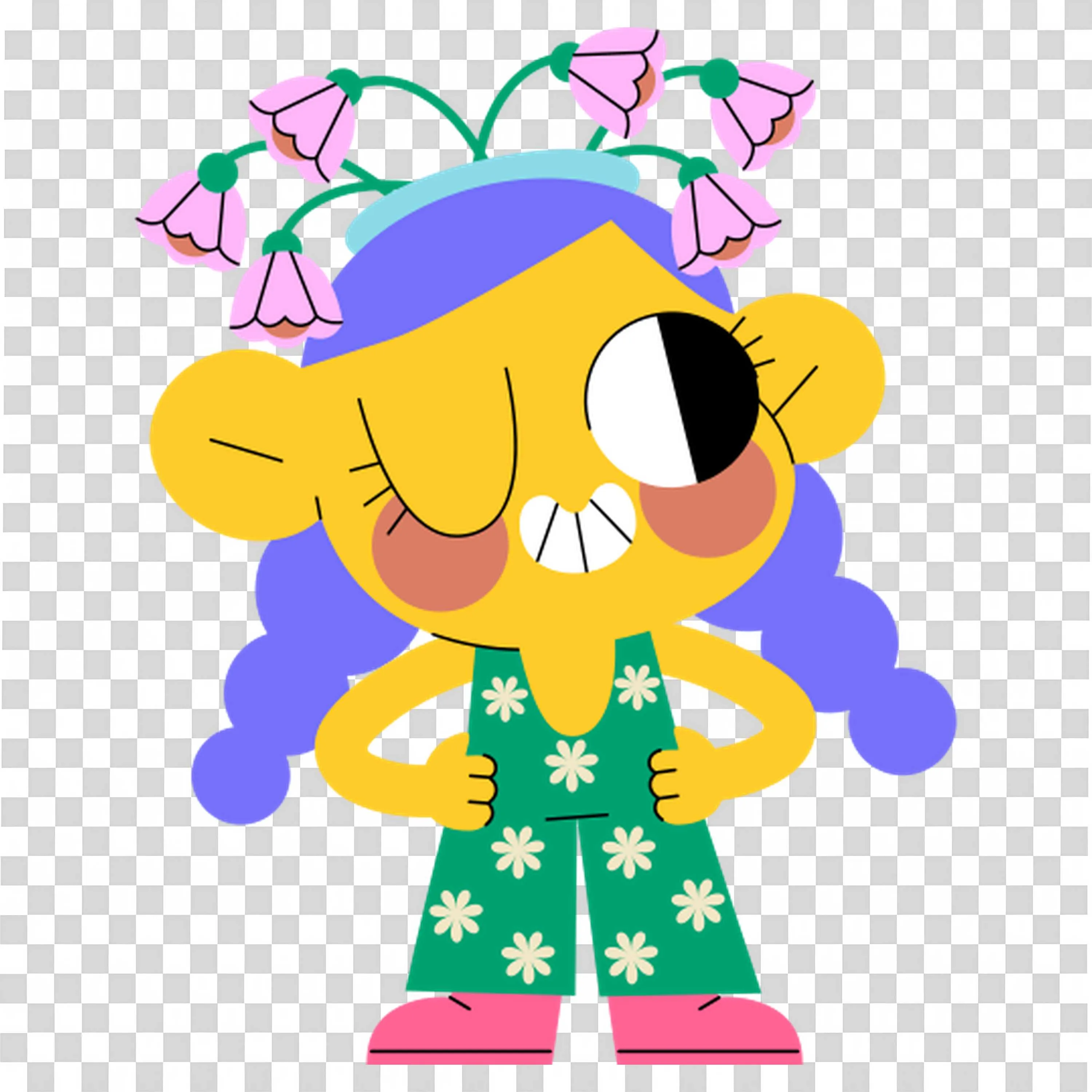 Happy Girl with Flower Bows and Green Dress PNGImage