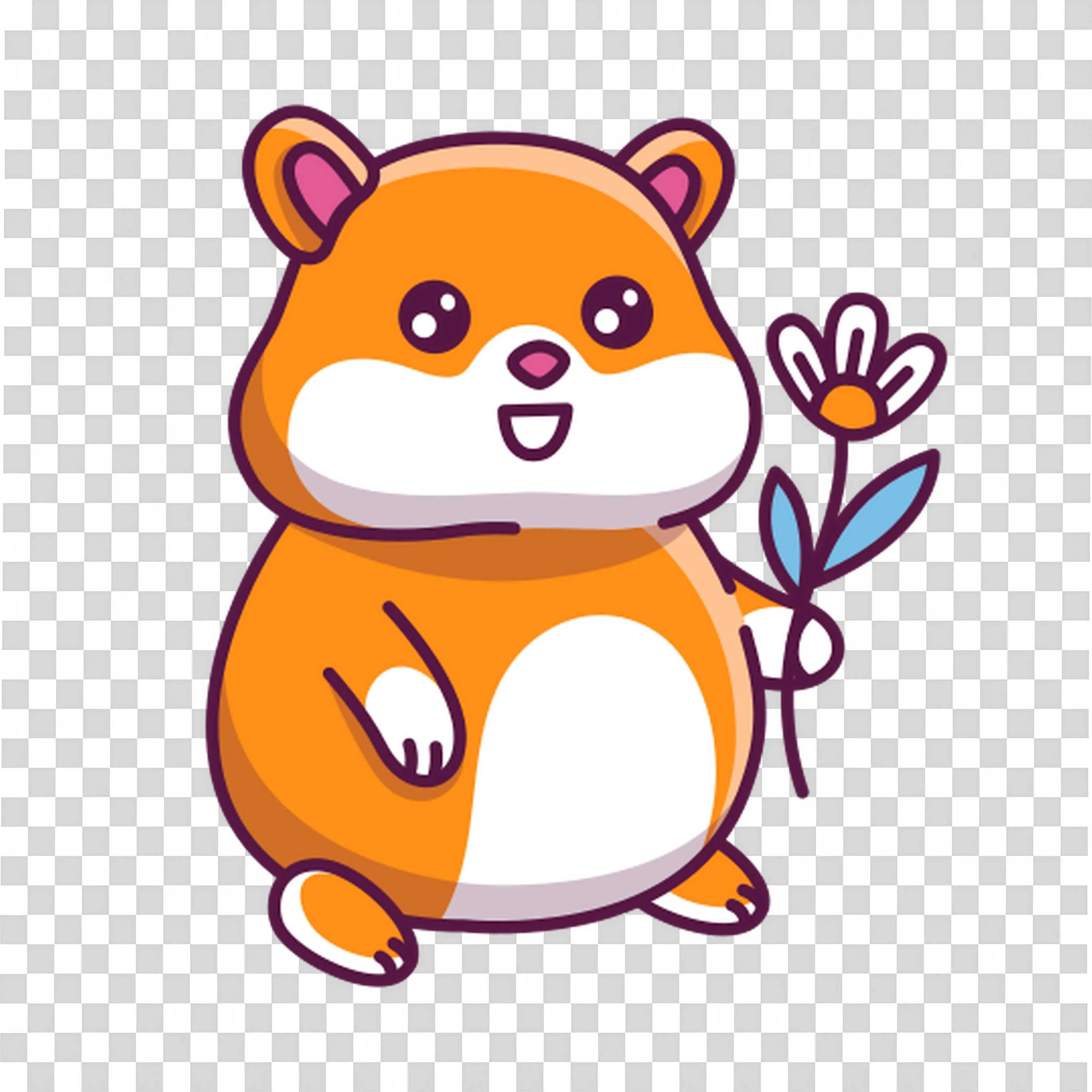 Happy Hamster Holding a Pink Flower with an Excited PNG