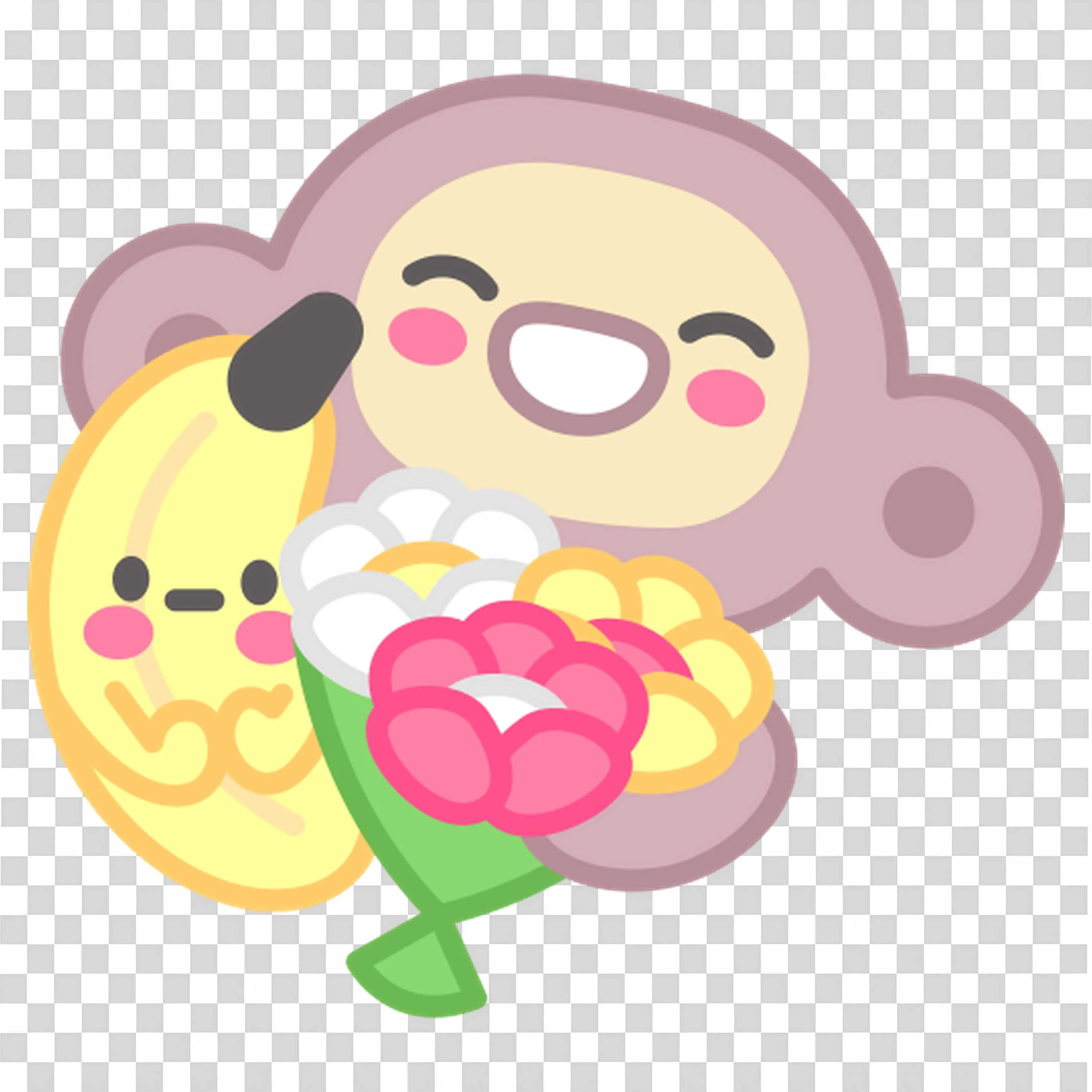 Happy Monkey Holding Pink Flower and Smiling Free PNG