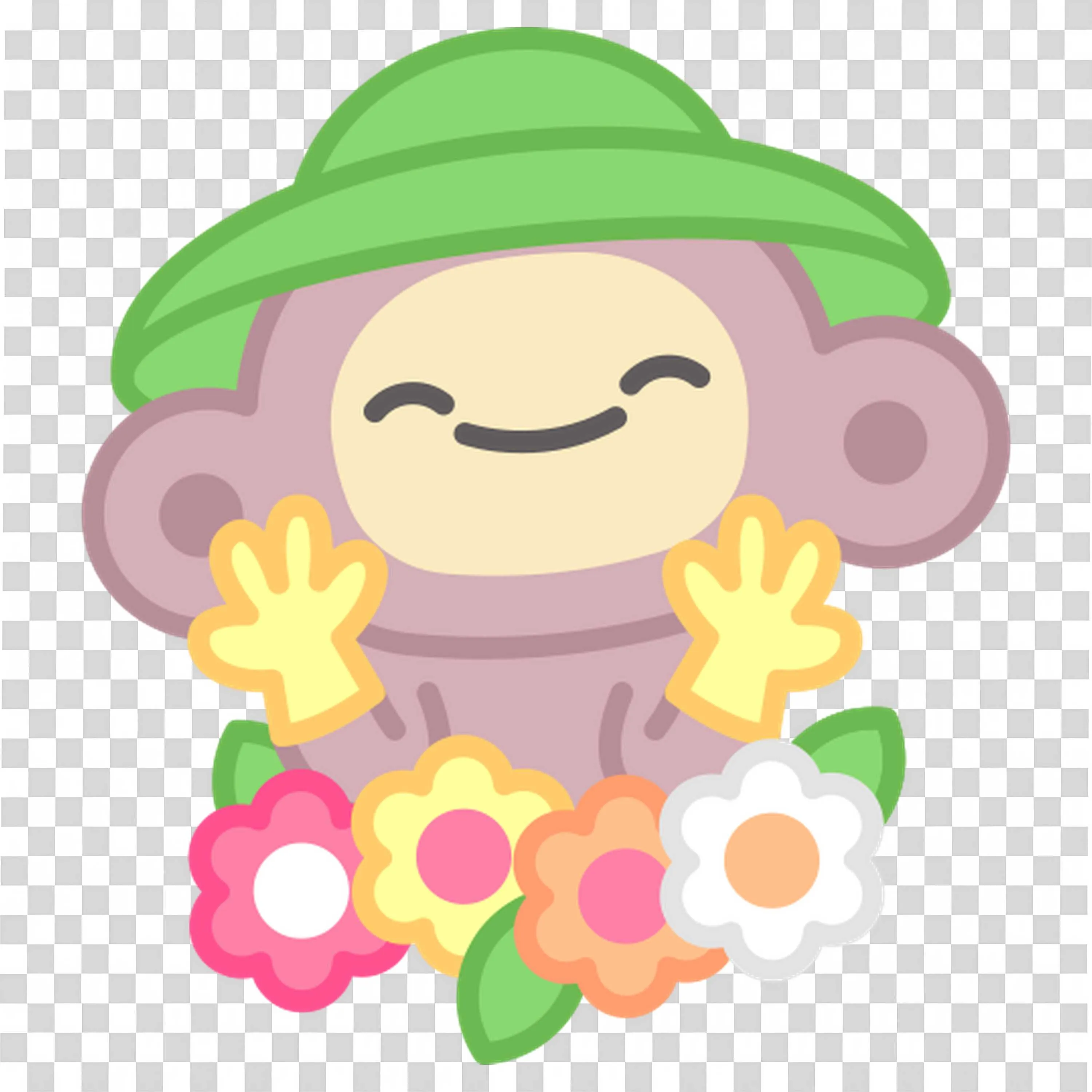 Happy Monkey Wearing Green Hat with Flowers Free PNG