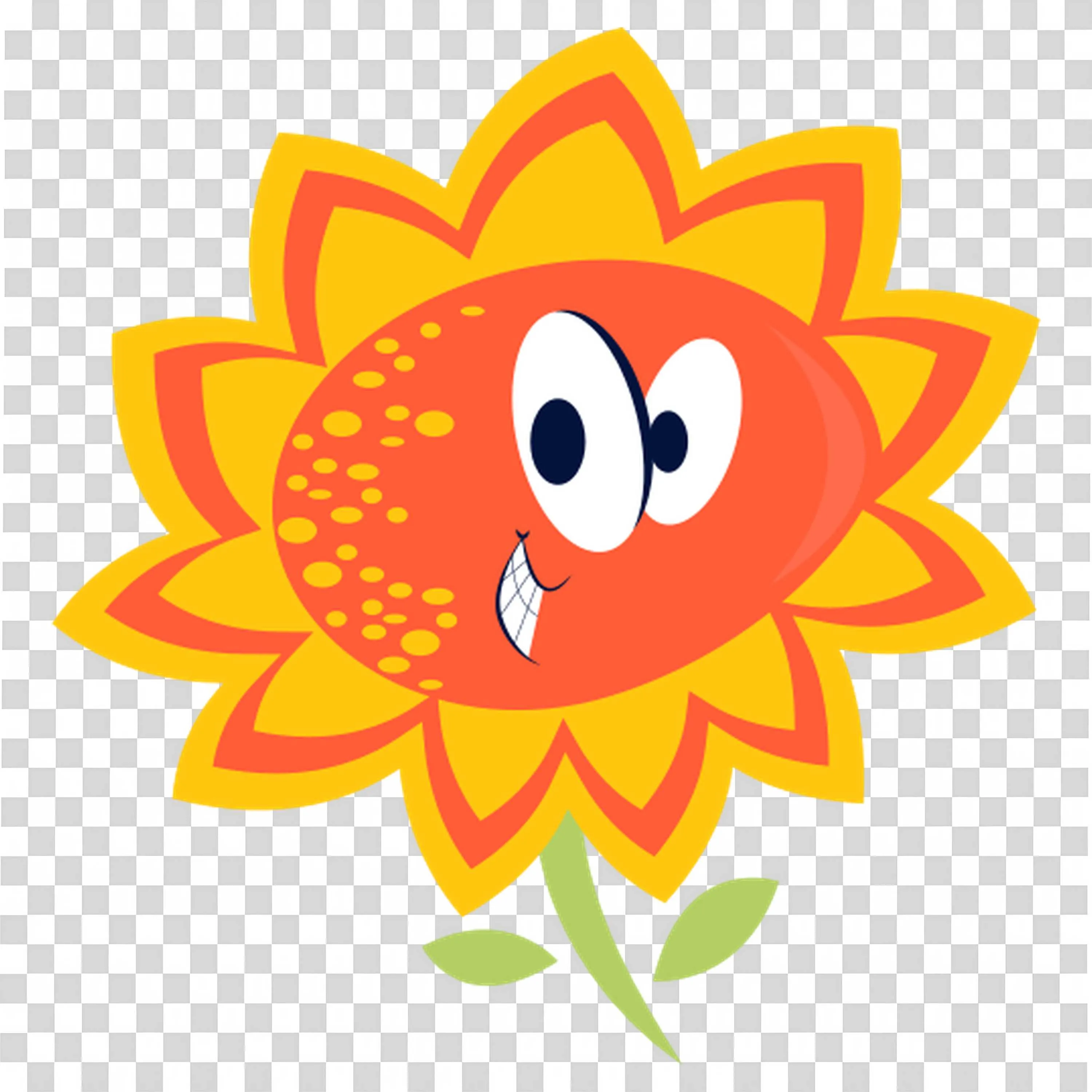 Happy Sunflower Cartoon with Big Eyes and Smiling Face PNG