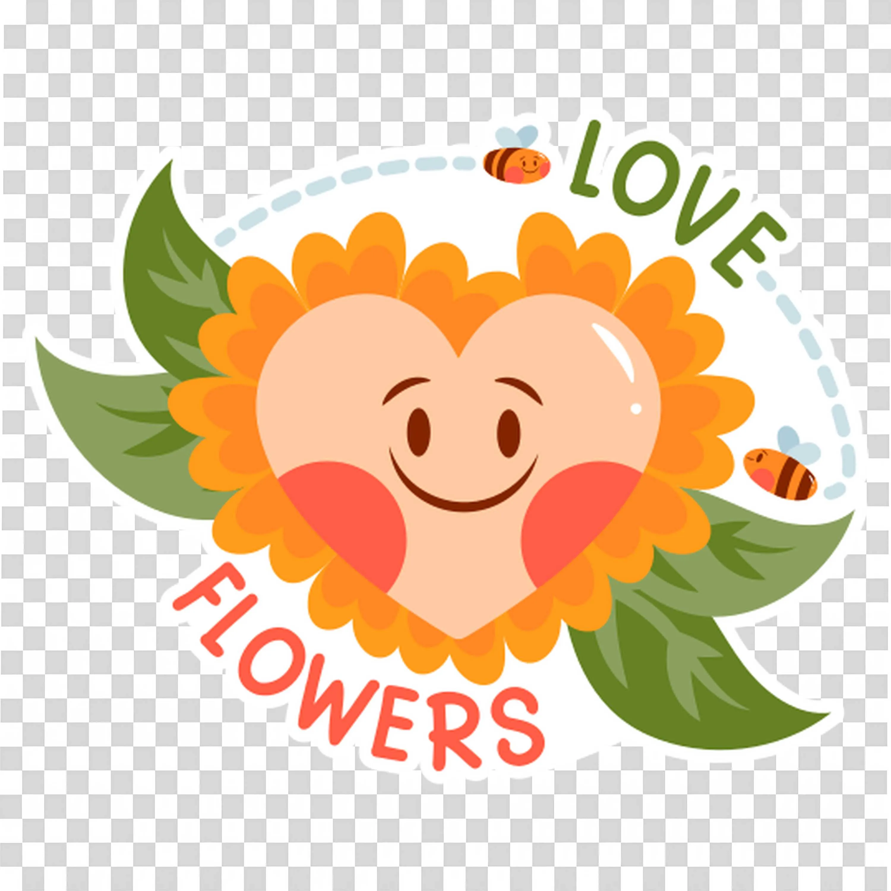 Happy Sunflower with Leaves and Love Flowers Message