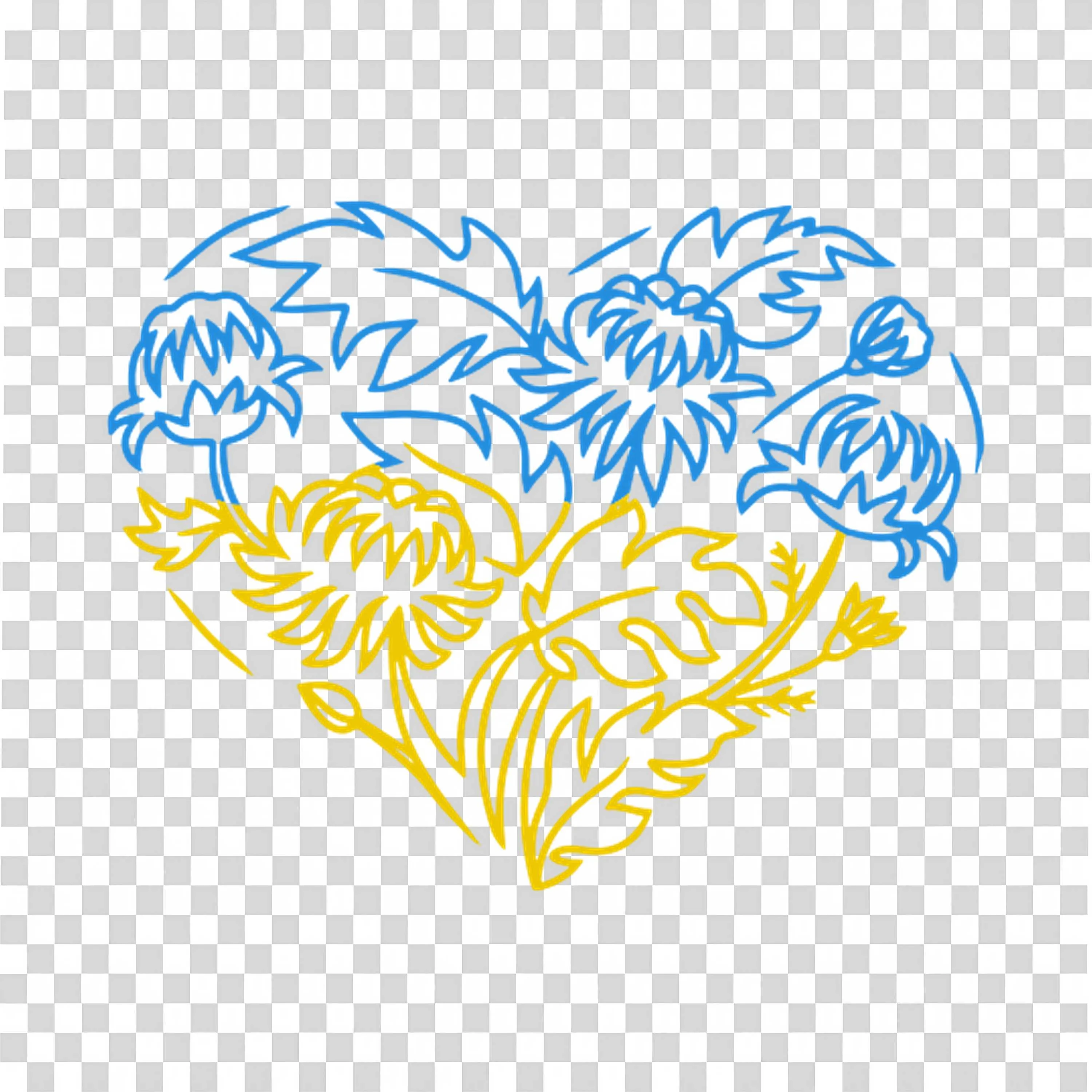 Heart Shape Made Of Blue and Yellow Floral Pattern Design