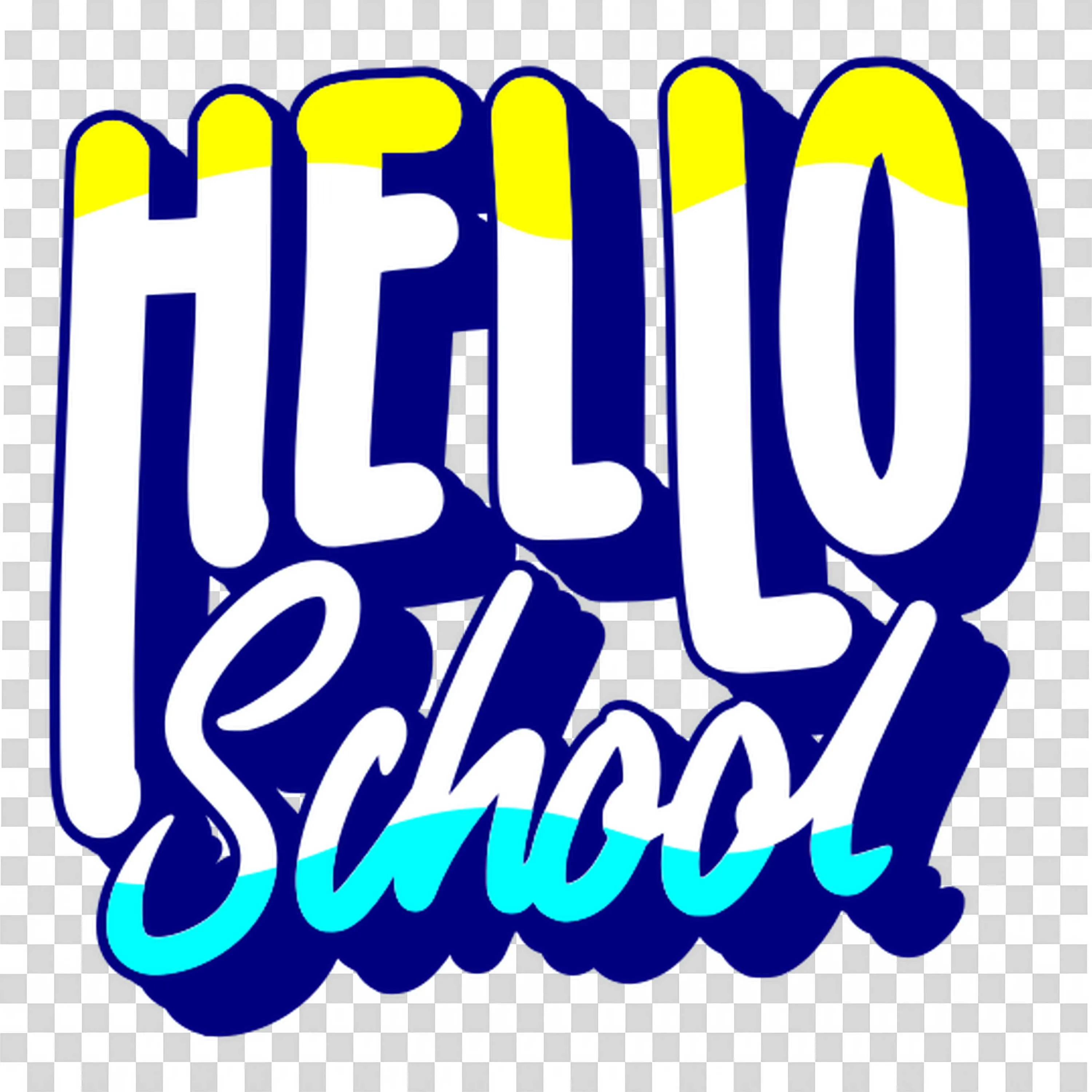 Hello School in Bold Font with Yellow and Blue Curved Png