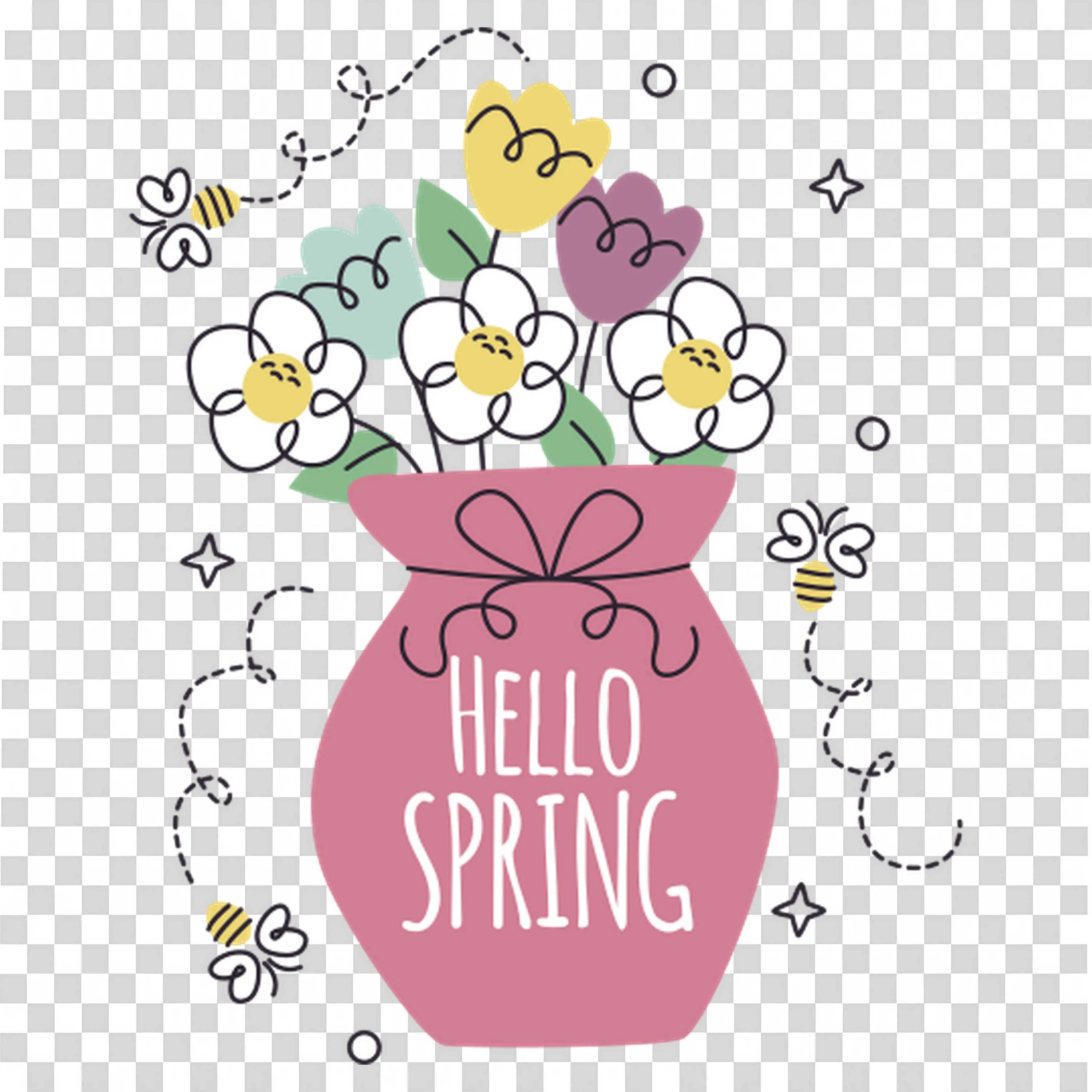 Hello Spring Floral Arrangement in Pink Glass Bottle