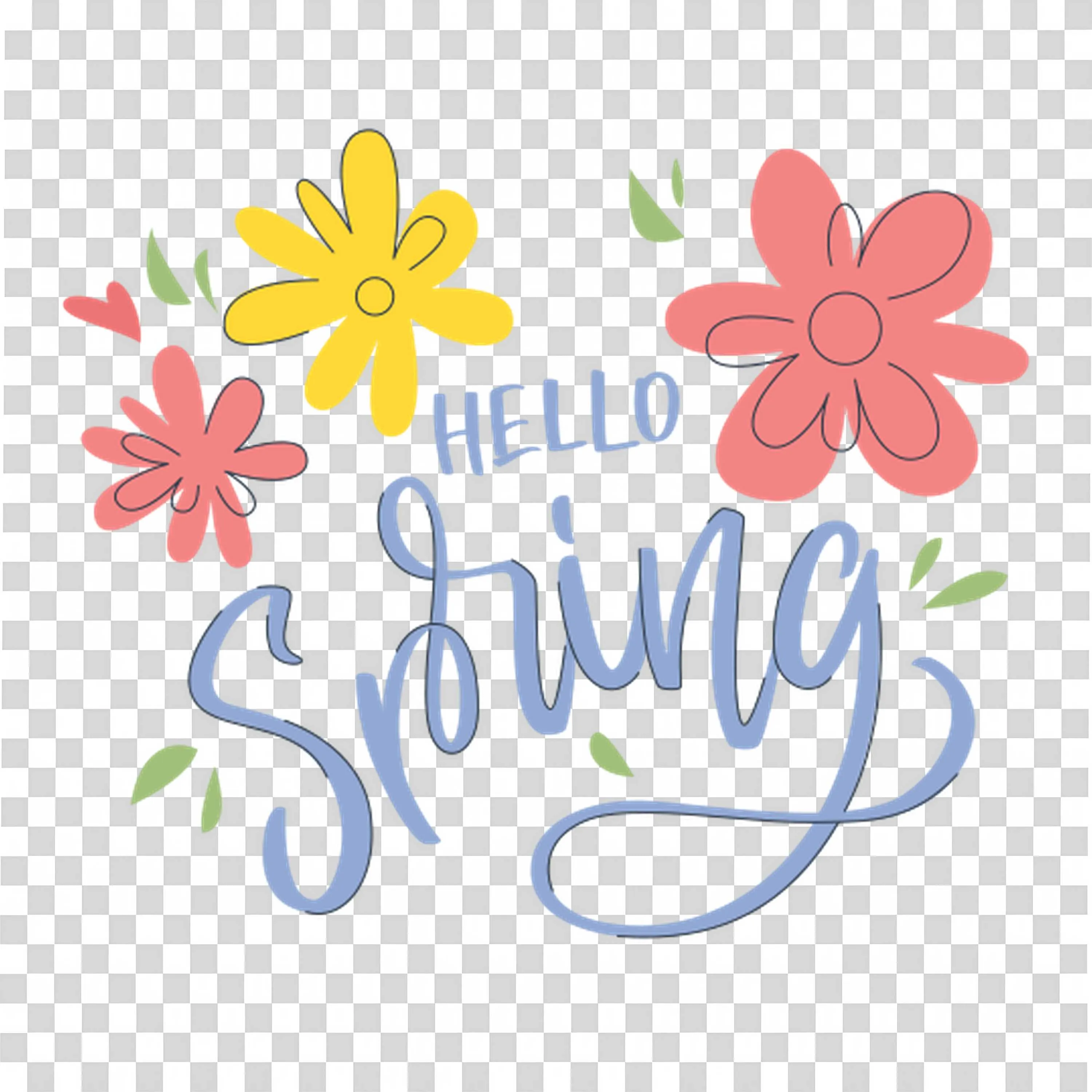 Hello Spring Lettering with Pink and Yellow Flowers