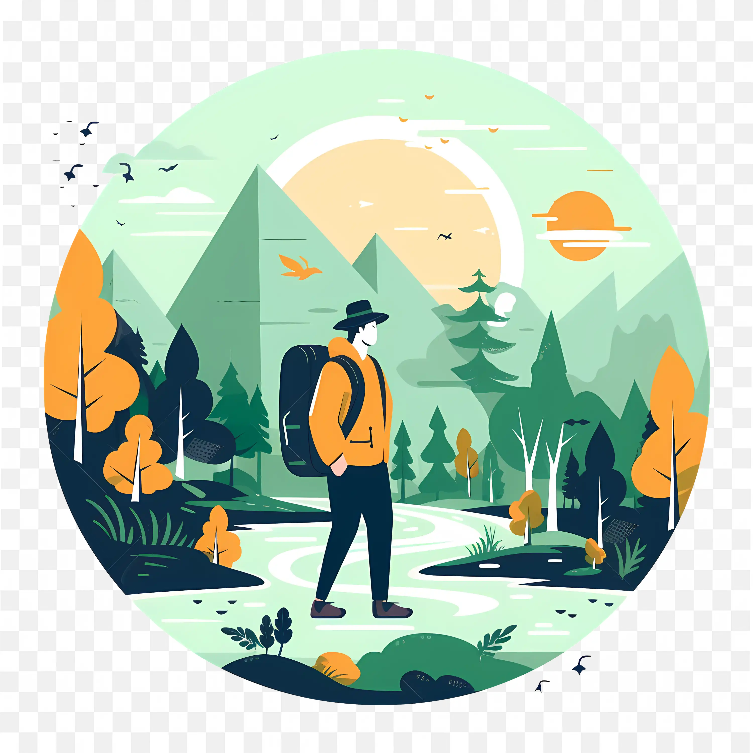 Hiking Man PNG Nature Clip Art Outdoors Adventure Scene