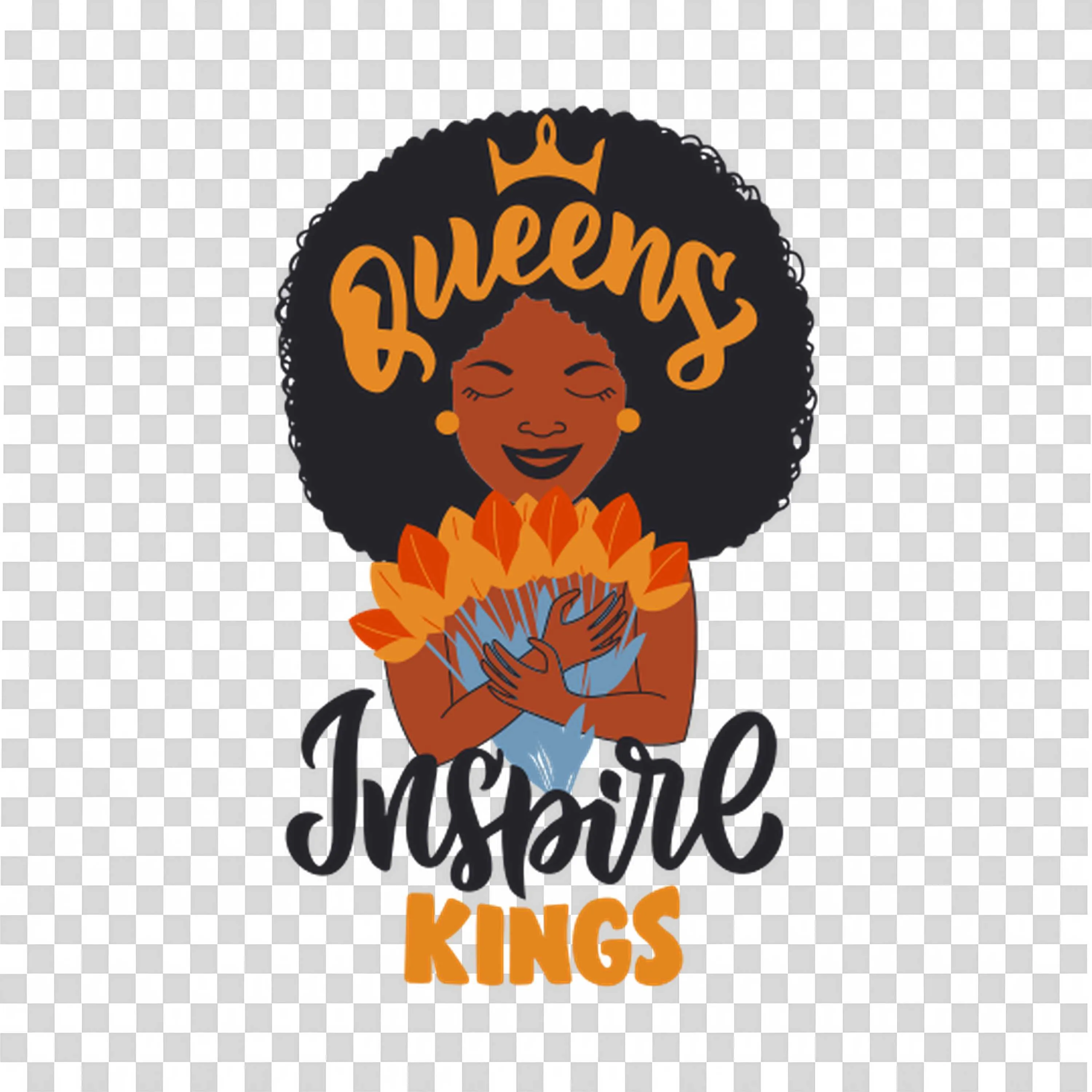 Inspirational Queen Themed Art with Bold Flowers PNG