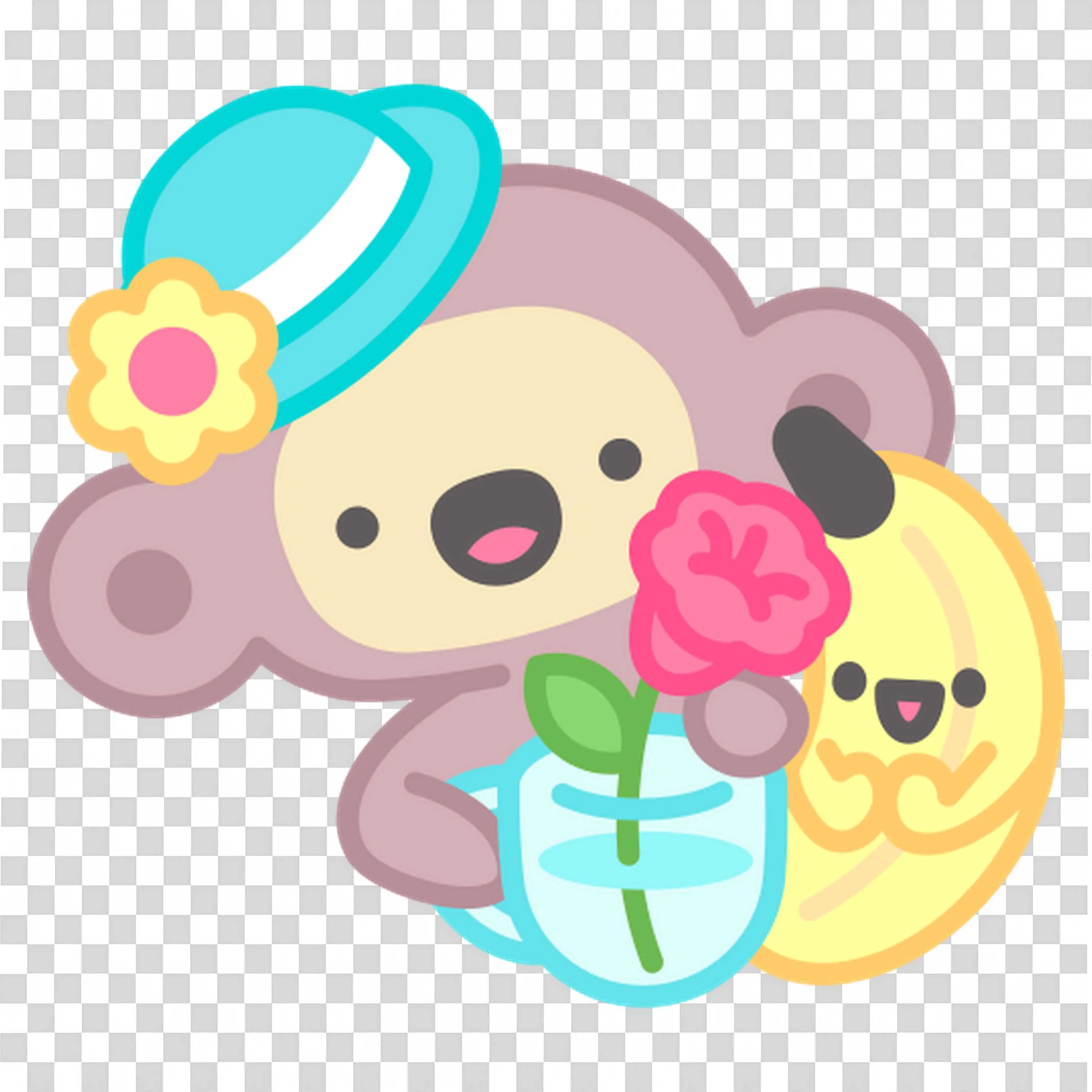 Koala Bear Holding a Red Flower and Smiling Face PNG