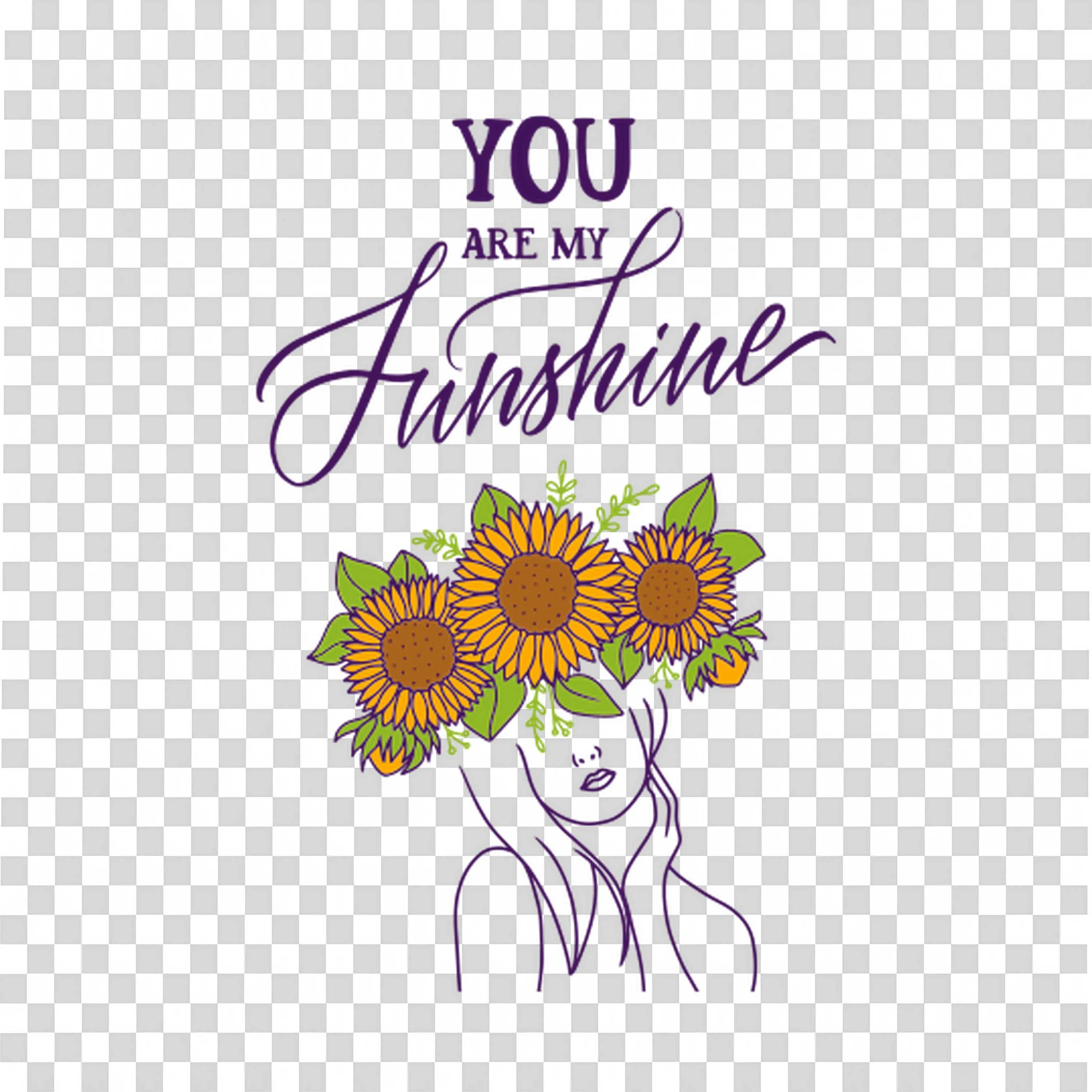 Lady Wearing Sunflowers with Quote About Sunshine PNG