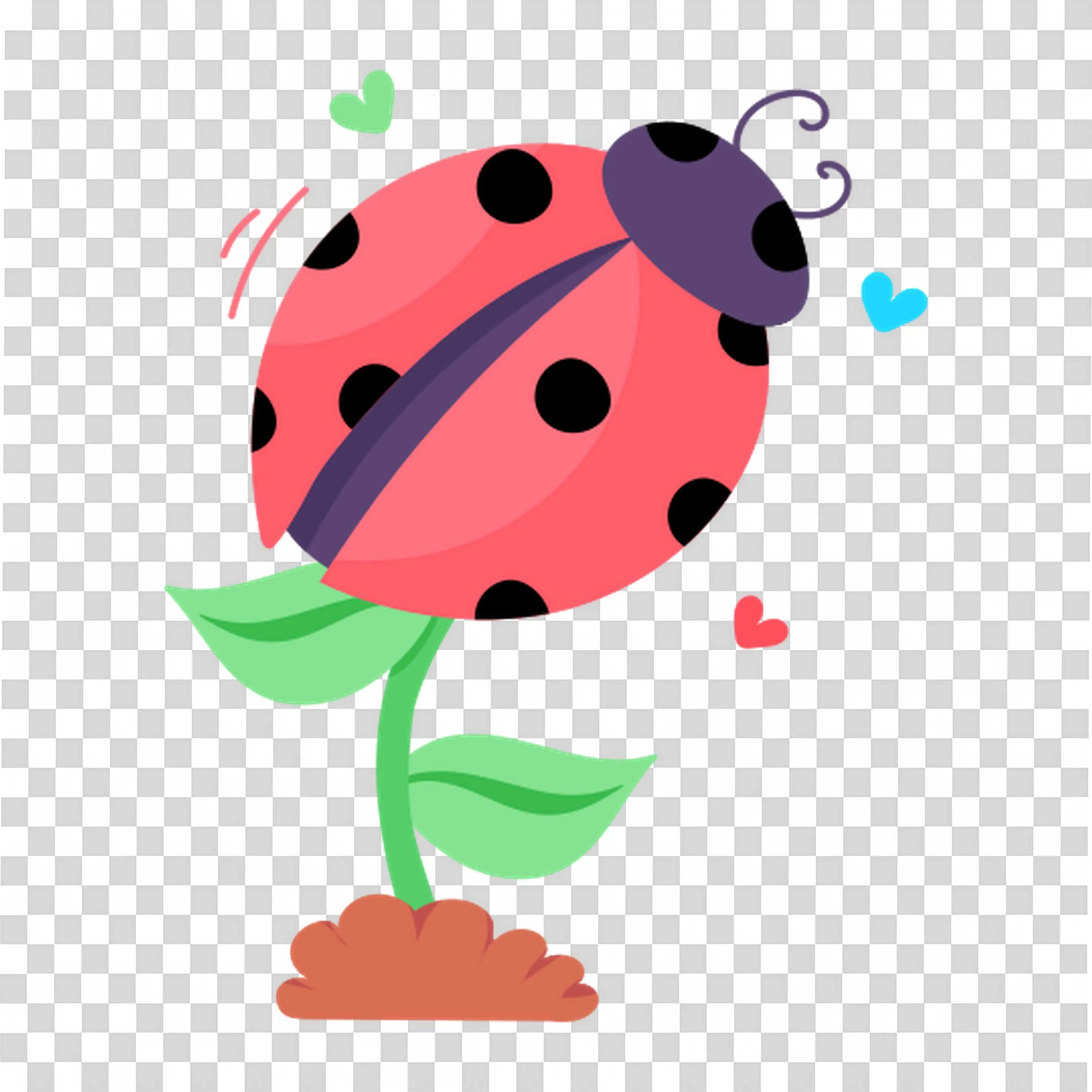 Ladybug Standing on a Green Leaf with Colorful Hearts